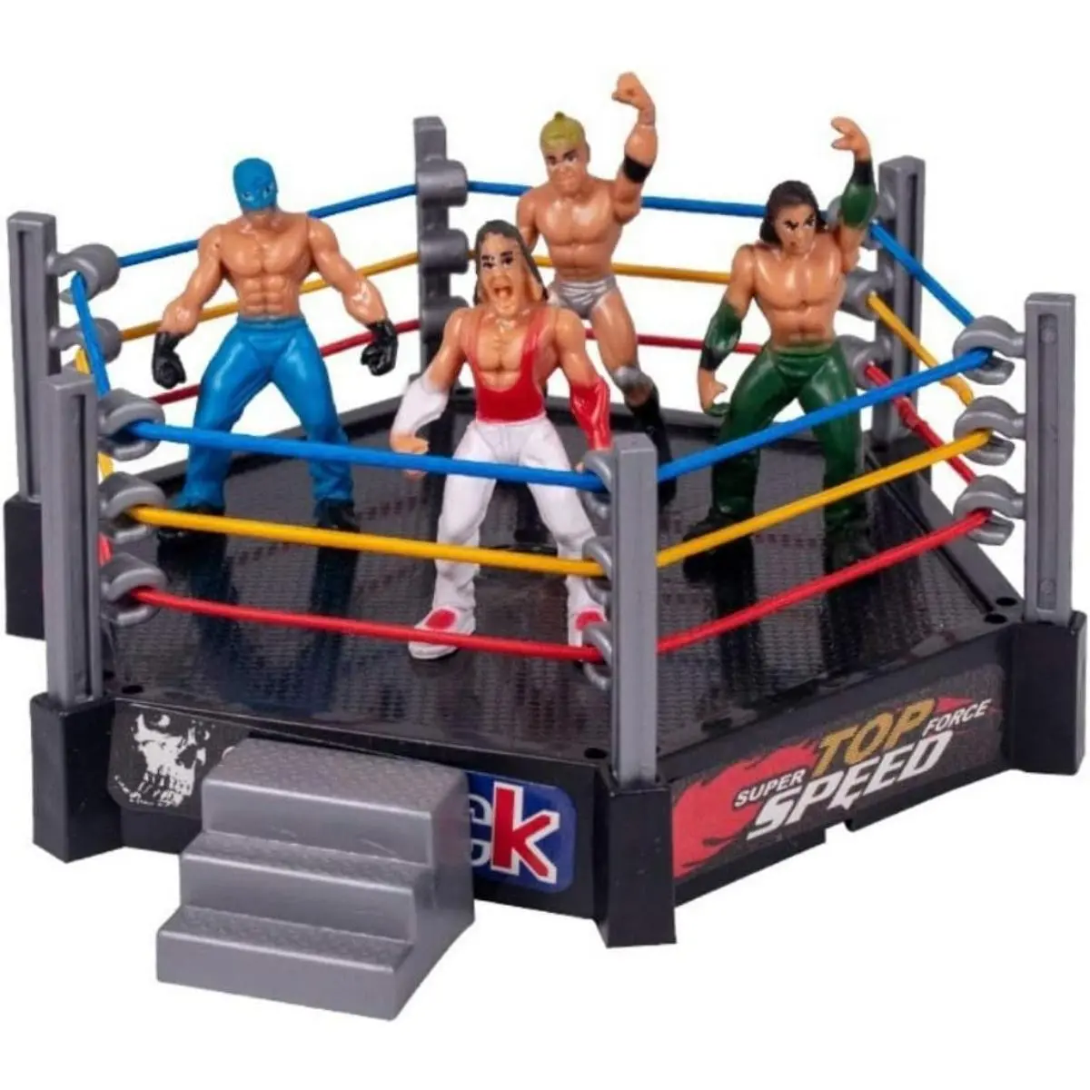 Kids Hexagonal Wrestling Ring Playset, 32Pcs Nitrosamine Free Wrestling Toy with 12 Wrestler Figurines & 18 Accessories, Pretend Play Toy, Birthday Party Gift for Boys