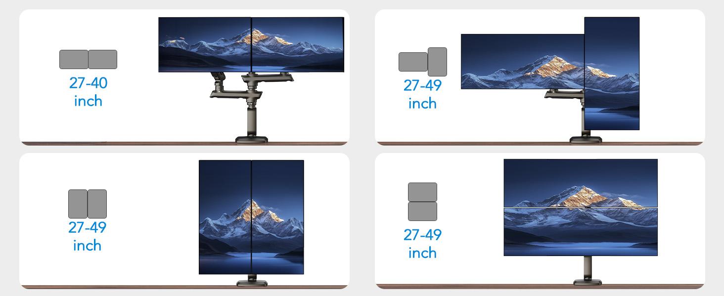HUANUO Dual Monitor Arm for 13-49" Ultrawide Screens up to 40 lbs, Heavy Duty Aluminum Extra Tall Monitor Desk Mount, Vertical Stacked Fully Adjustable Dual Monitor Mount, Max VESA 100x100#TikTokShopBlackFriday