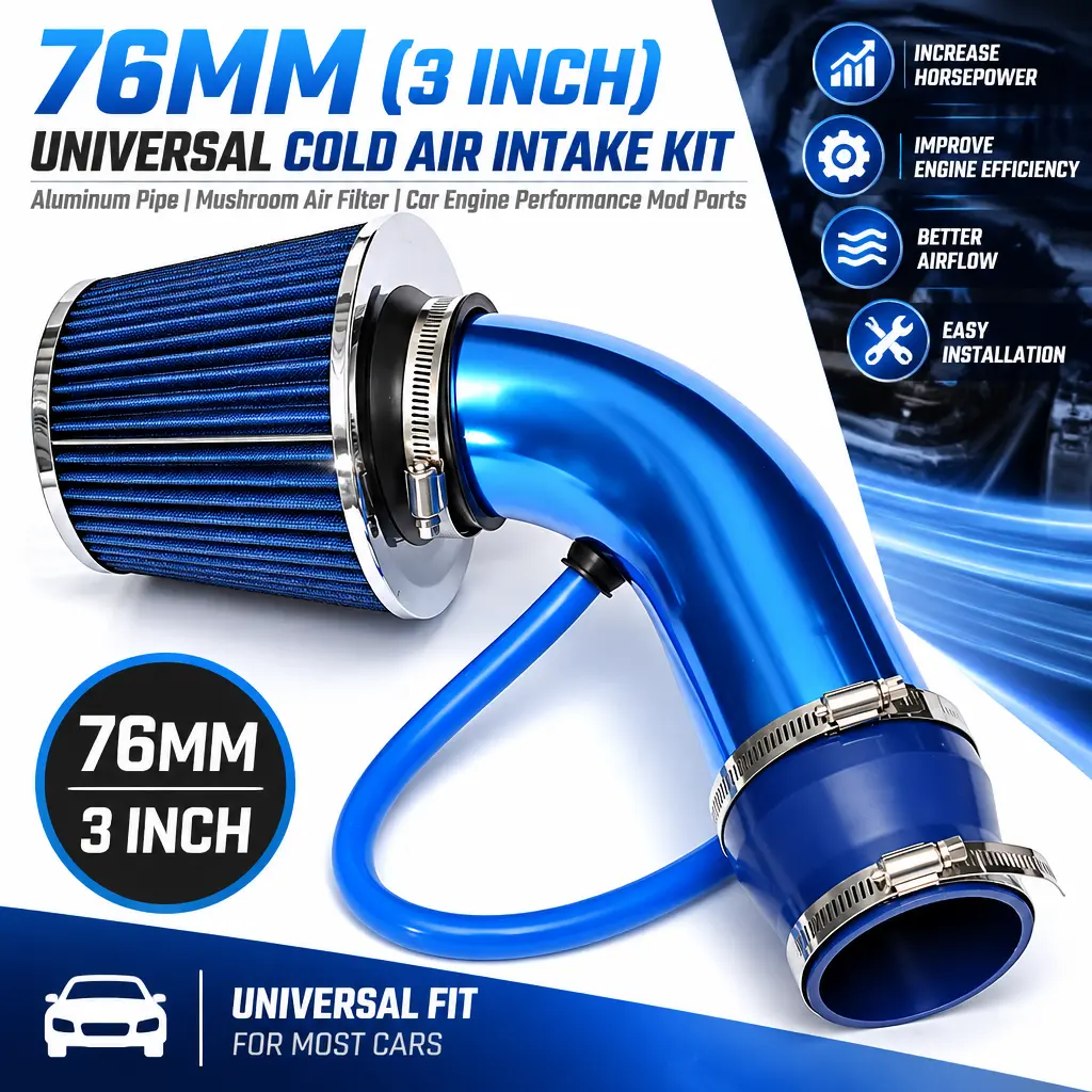 3 Inch 76mm Cold Air Intake Kit, Aluminum Pipe Mushroom Air Filter, Universal Car Engine Performance Mod Accessories