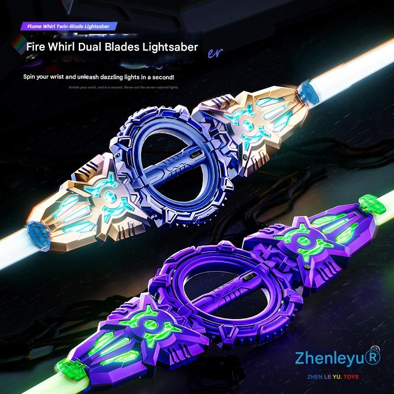 Double Bladed Rotating Handheld LED Lightsaber Toy - Light Up Sword Saber, 7 Color Lights, 360° Rotating, Non-Toxic Safe Design, Kid-Friendly LED, Teenage Boy Gifts, Boyfriend Gift Ideas, Birthday Role Play Toy