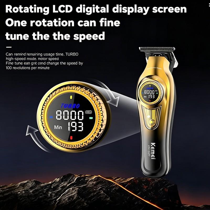 High-Speed Hair Clipper Km-1677, USB Digital Display, High Power, Ceramic Blade, Professional Electric Trimmer, Family Use