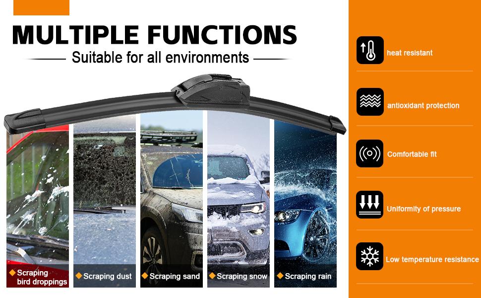 AUTOBOO 3-Pack Windshield Wiper Blades,Quiet & Stable,All-Season,Front + Rear Wiper Blades