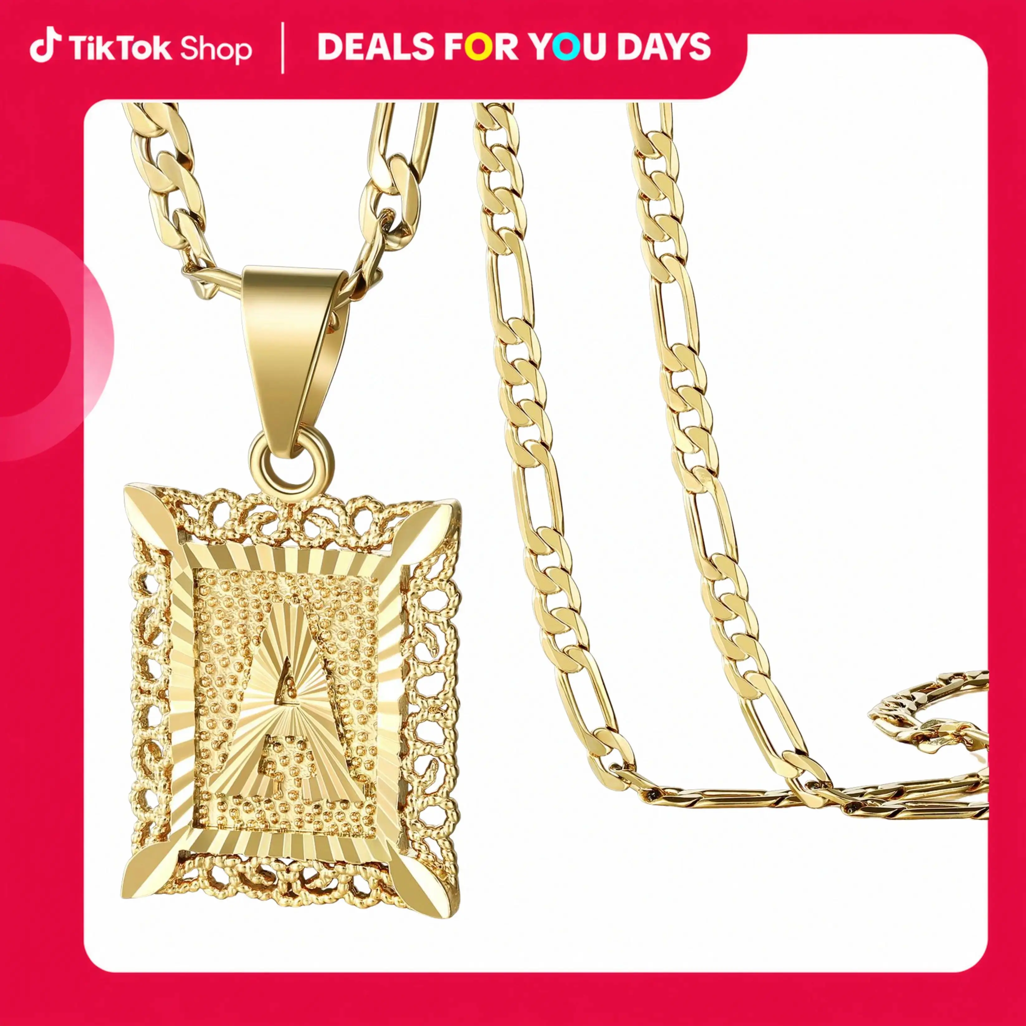 14K Gold Plated Initial Necklace for Women Men Unisex, A-Z Alphabet Square Capital Letter Pendant Monogram Necklace with Figaro Chain, Dainty Hypoallergenic Tarnish Resistant Jewelry for Everyday Wear, Birthday Anniversary Graduation Gift
