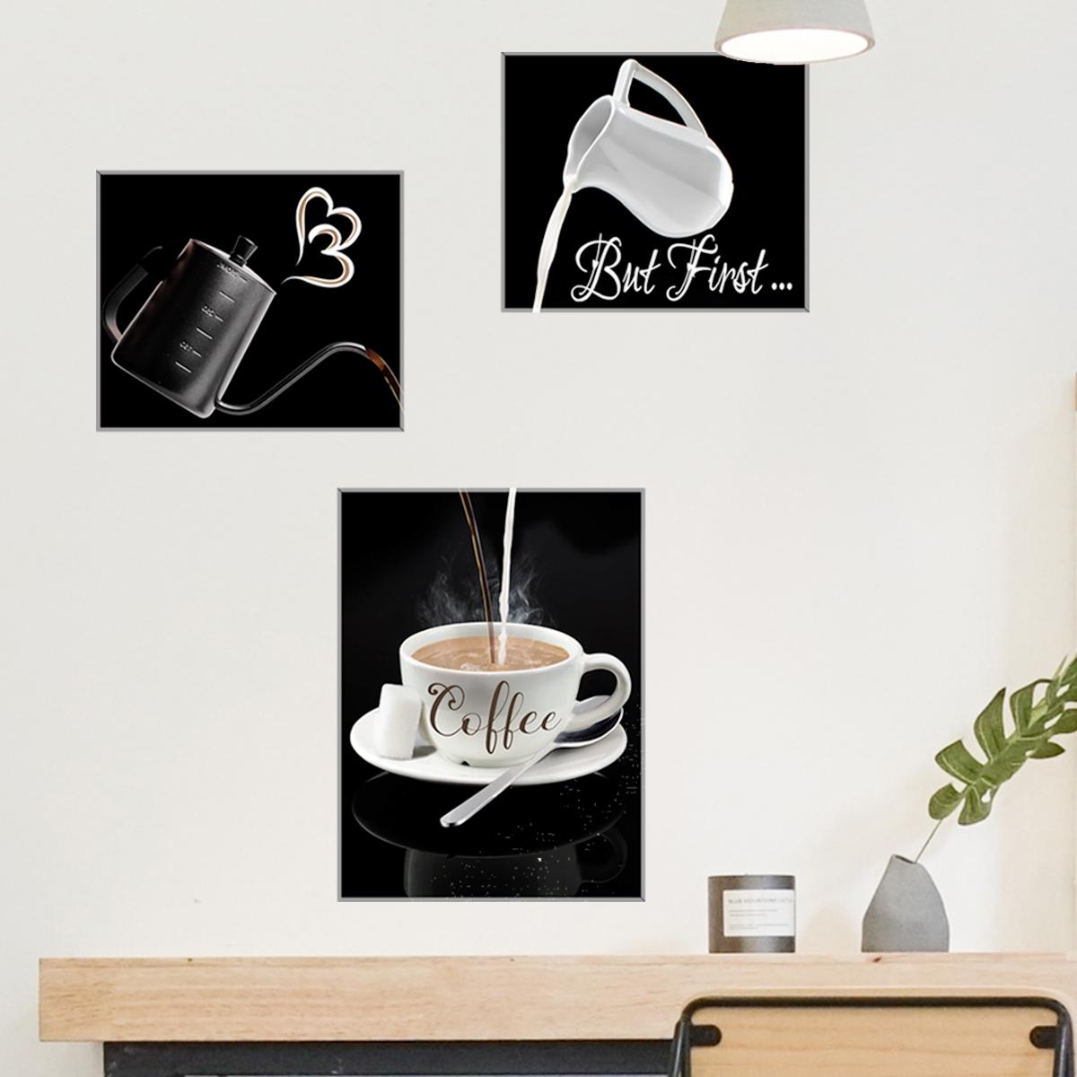 A (30*90CM) creative interactive triptych coffee wall sticker decoration for pantry, milk tea shop decoration, self-adhesive and removable wall sticker Decorative Wall Sticker Home Decor (ATW4020-ZC)