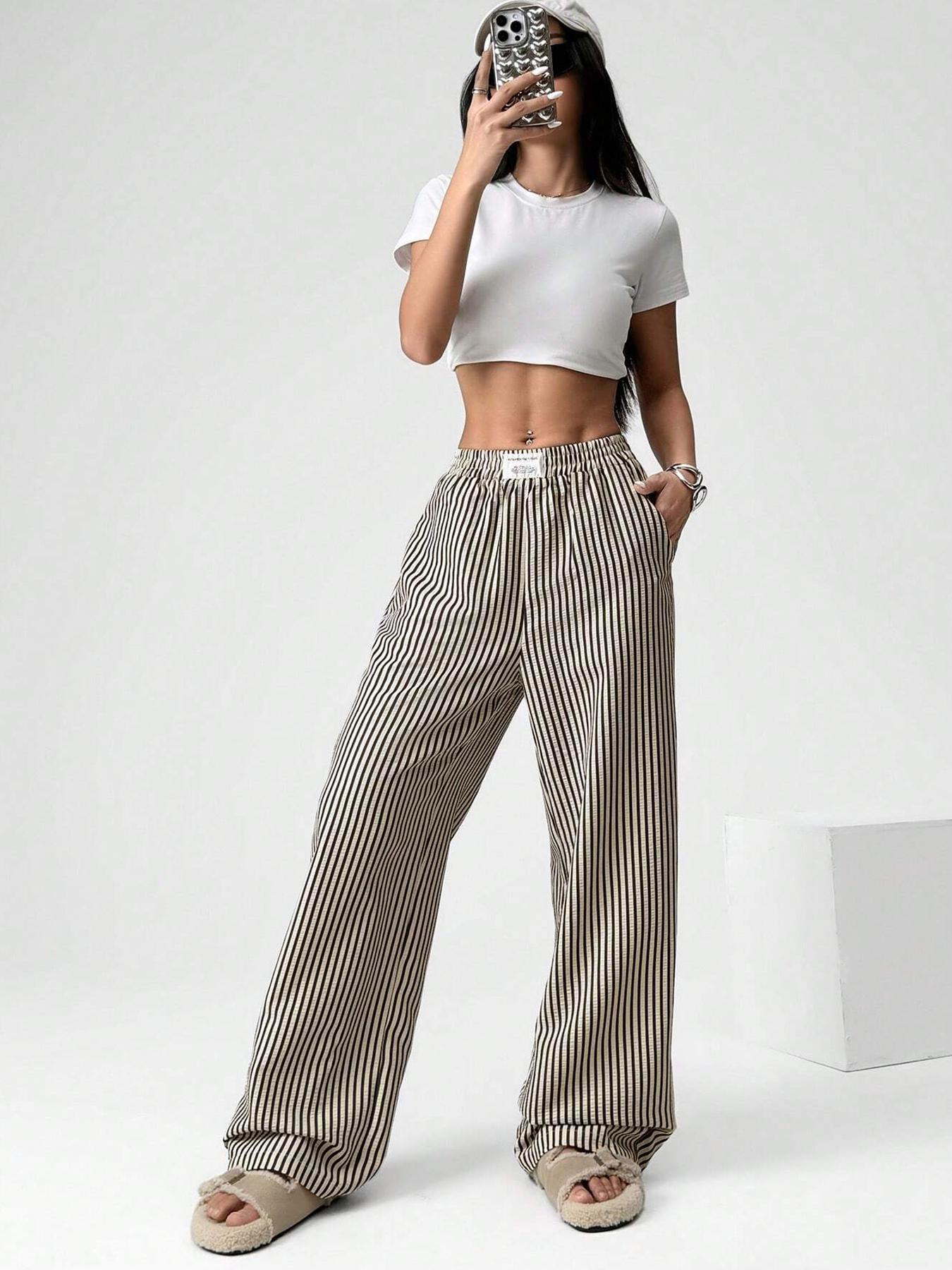 Women's Striped Textured Wide Leg Pants, Casual Lounge Pants for All Seasons, Stylish and Comfortable Long Trousers, Perfect for Casual and Formal Wear