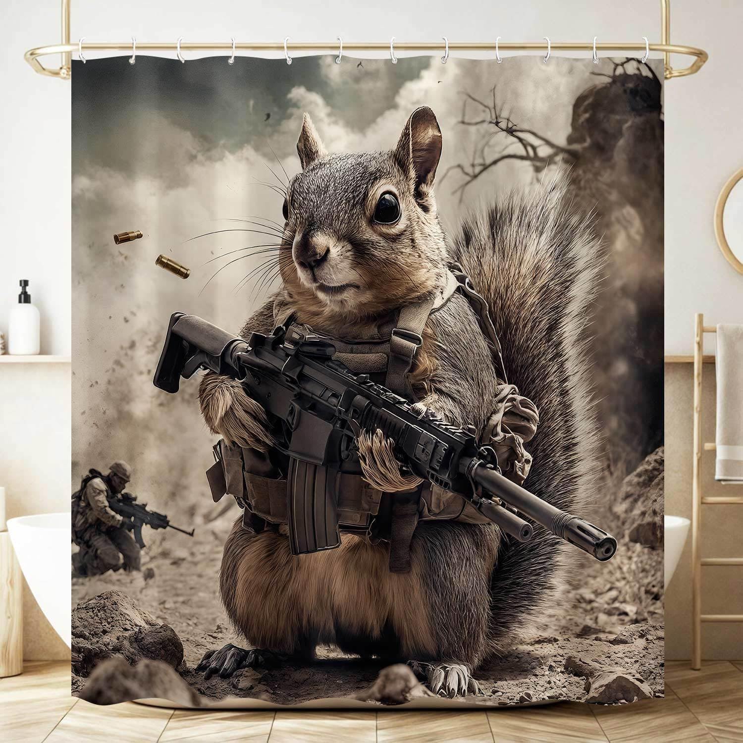 Funny Cat Knight Riding Shark in Space Battle Shower Curtain - Humorous Cat Laser Gun Galaxy Print, Waterproof Fabric Bath Curtain with 12 Hooks | Novelty Kids Bathroom Decor #showercurtain #catmeme #sharkdecor #spacecat #funnybathroom