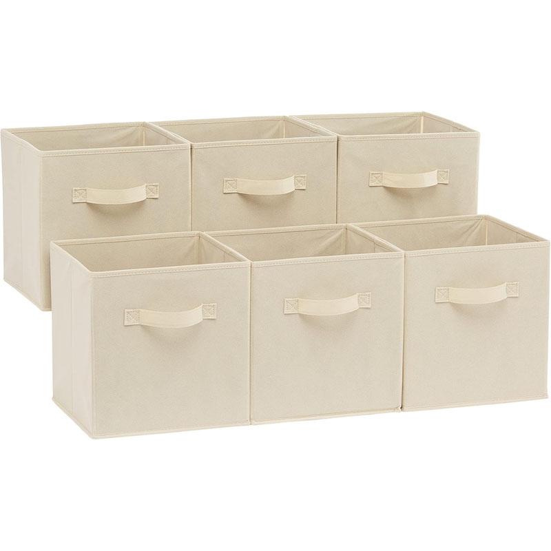 Basic Foldable Fabric Storage Cube Box with Handles, Durable, Size 10.5 X 10.5 X 11 Inches, Set of 6, Collapsible Storage Boxes