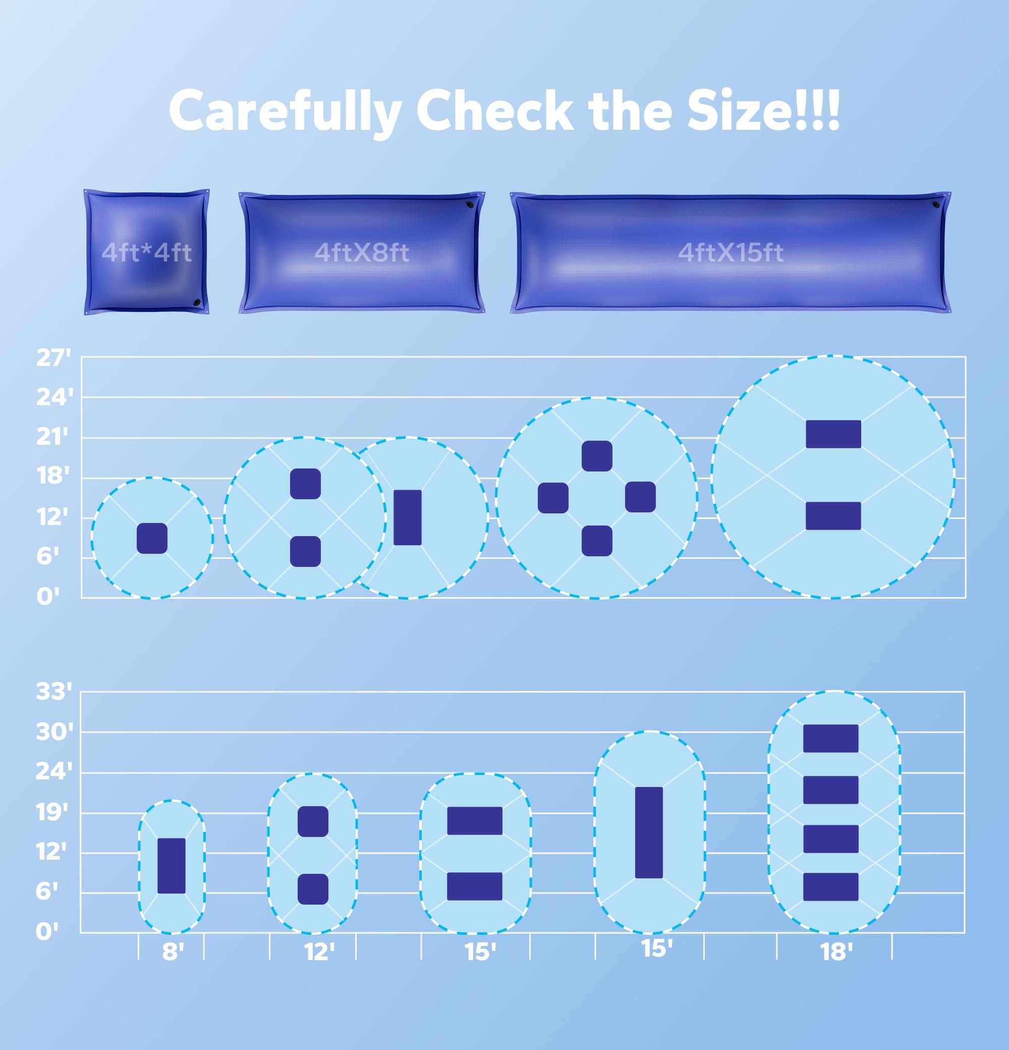 Pool Pillows for Above Ground Pools, Winterizing Ice Equalizer 0.4mm Ultra Thick Pool Cover Air Pillow for Winter, 50ft Rope Included (4x4)