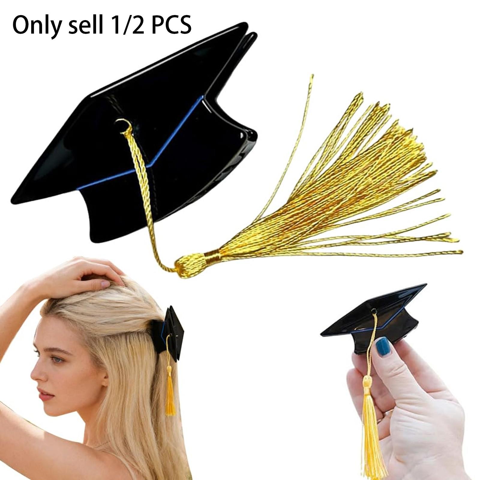 1/2 PCS Graduation Cap Tassel Hair Clip, Mini Graduation Cap Hair Claw Clips for Women Girls, Grad Ceremony Party Gift Hair Styling Decoration, Cute Hair Accessory for Thin Thick Short Long Curly