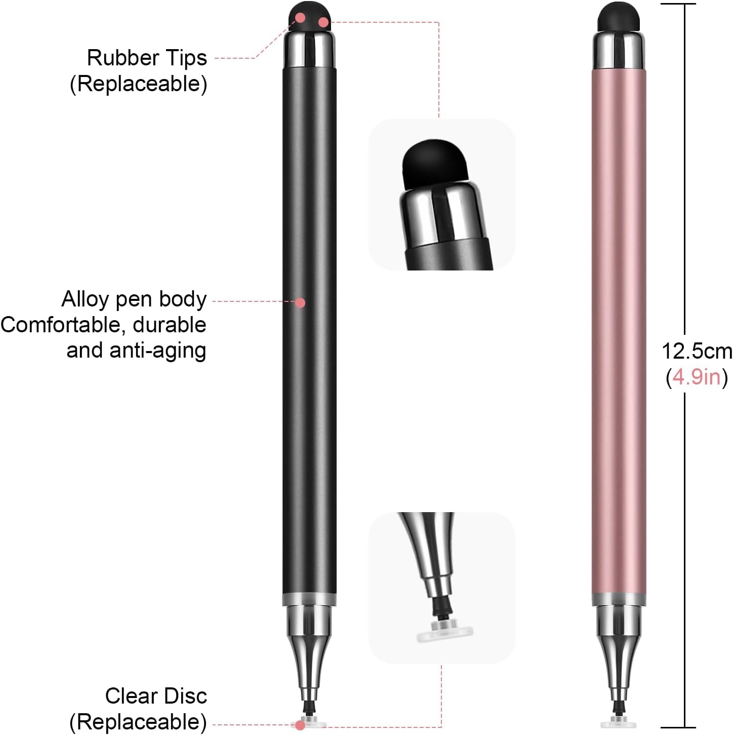 3-Pack Plastic Electronic Stylus Pens with 1 Pack with 3 Colors, 2-in-1 Precision Disc Tip Accessories for All Touchscreen Devices, Compatible with Android, iOS, Tablets, Smartphones, Computer - Ideal for Writing, Drawing
