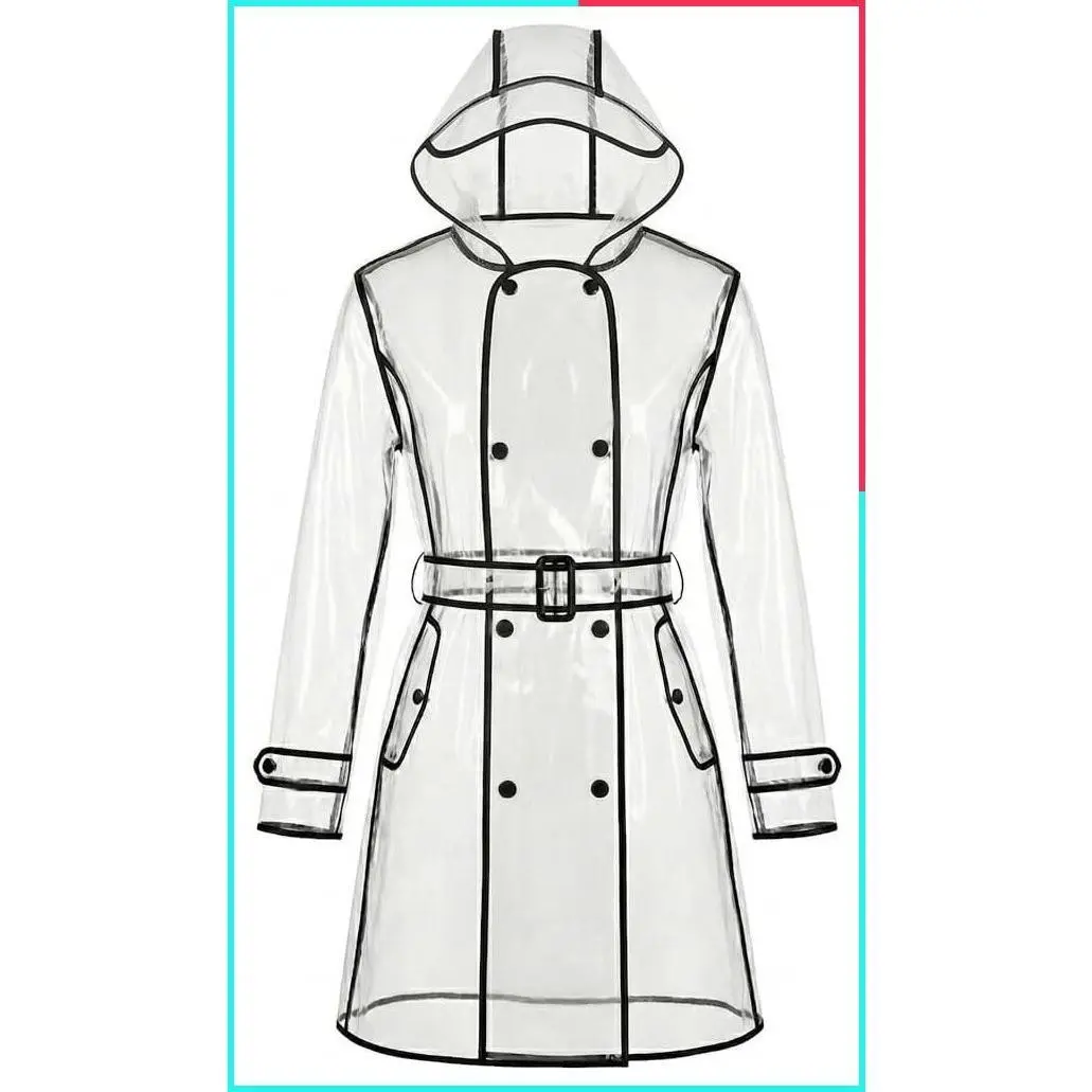 Waterproof Clear Reusable Rain Poncho for Women with Hood and Belt, Portable Raincoat for Festivals and Outdoor Activities