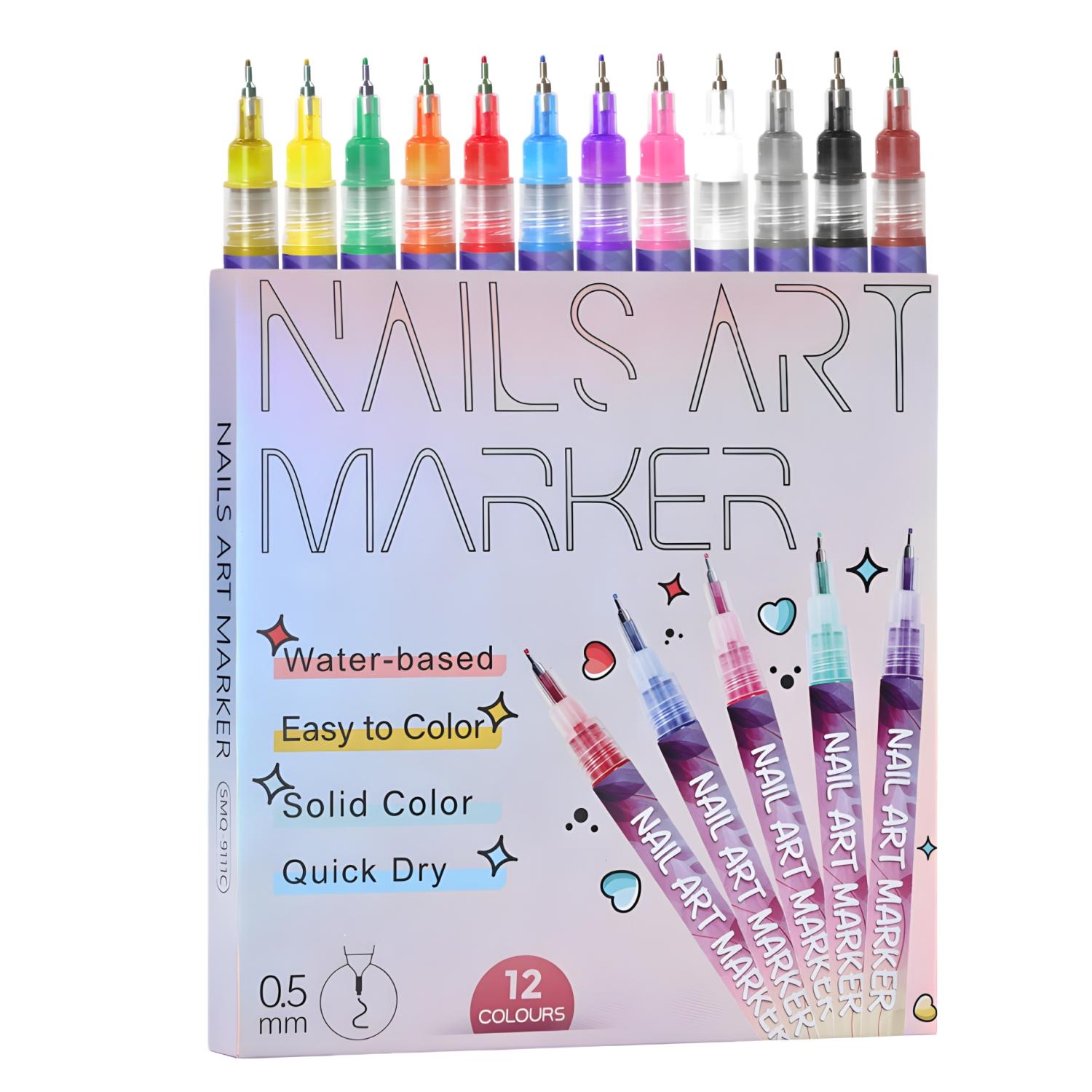 12 Color 3D Nail Art Pens Set, 0.5MM Nail Pens Nail Point Graffiti Dotting Pen Drawing Painting Liner Brush for DIY Nail Art Beauty Adorn Manicure Tools