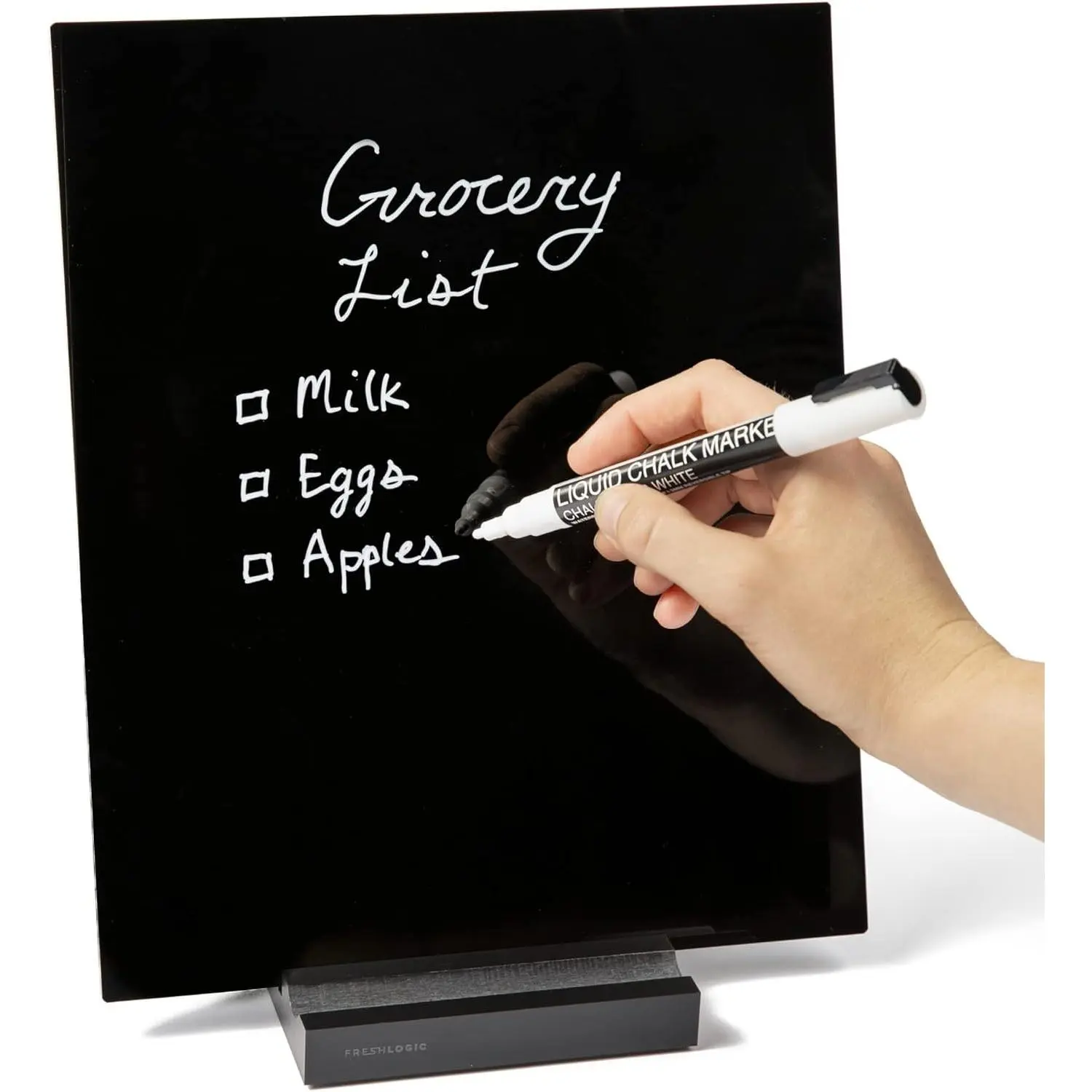 Black Dry Erase Board with Stand – 10"x12" Desk Whiteboard for Office,  or School –  Desk Blackboard with Marker – Portable Chalkboard Easel for Notes, Reminders & to-Do Lists