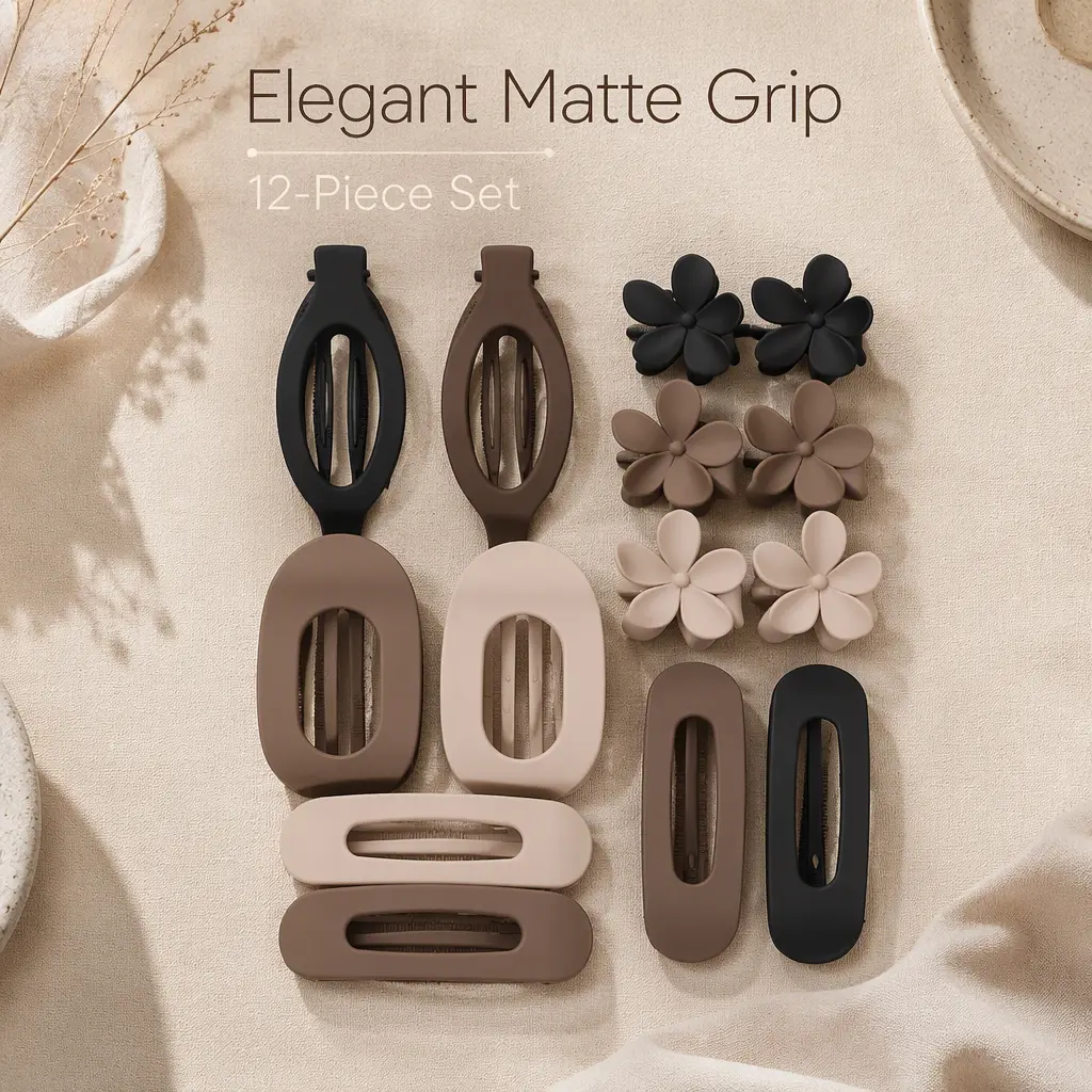 12-Pack Flat Claw Hair Clips for Women, Matte Duckbill Barrettes in Multiple Colors, Non-Slip Hair Accessories for Thin or Thick Hair, Easy Everyday Styling, Back-to-School and Teacher Gifts