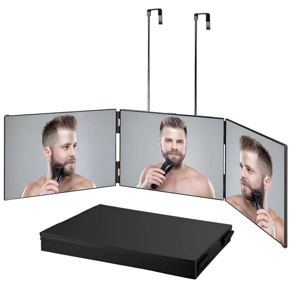 360° Trifold Mirror for Personal Self Haircut, Height-Adjustable, Anti-Fog, Portable & Durable