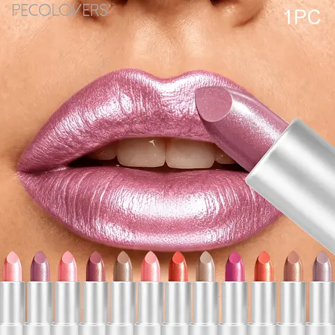 1PC Pearlescent Lipstick - Waterproof, Long-Lasting Shine, Non-Sticky Formula, Suitable for All Light Beige Lip Tones, Moisturizing Formula, Glossy Finish, Hydrating Lip Makeup, Vibrant Red Shade, Creamy Texture, Sparkly Lipstick