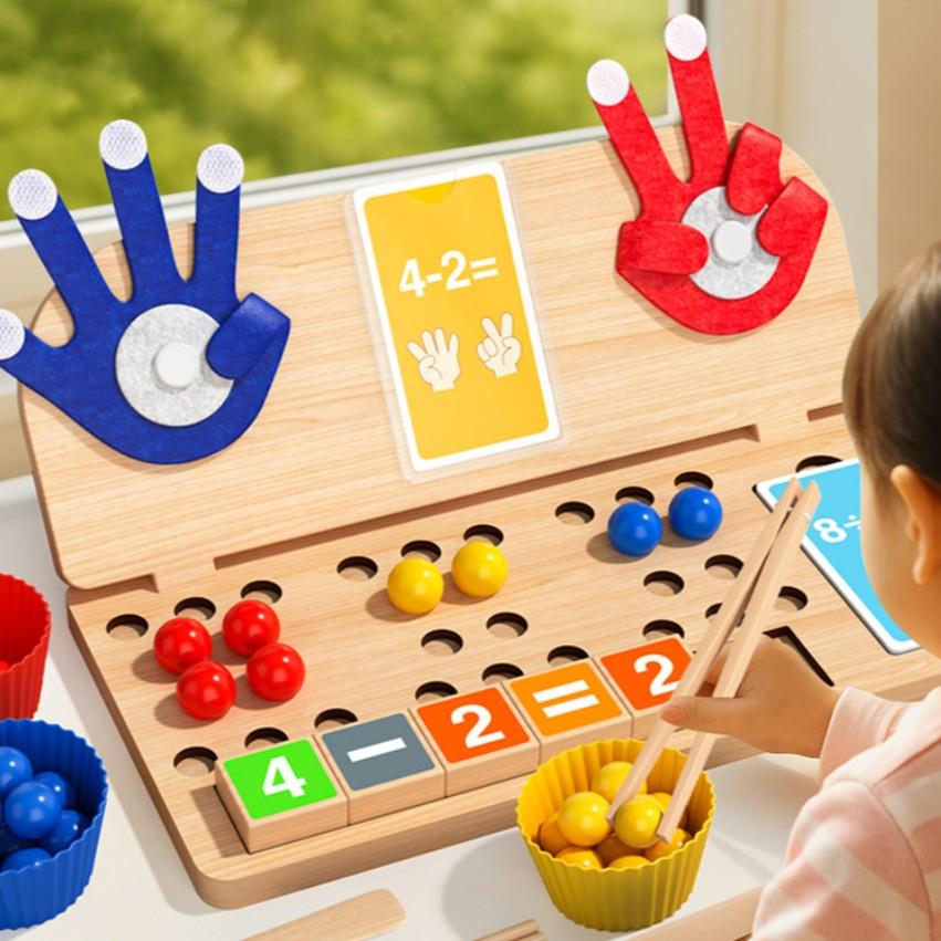 Wooden Math Board, Finger Counting, Addition Subtraction Cognitive Board, Number Matching, Logic Training, Educational Gift