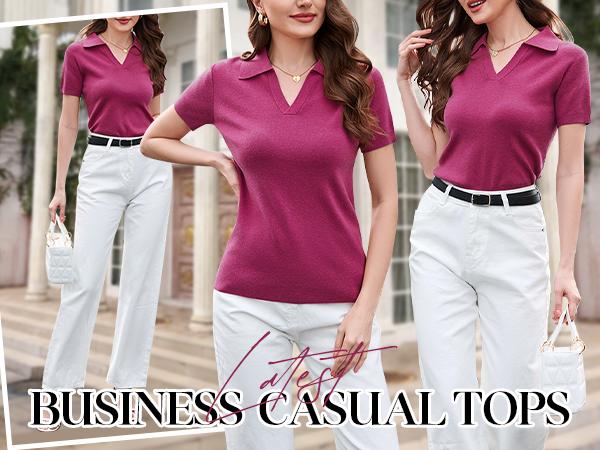 Arach&Cloz Womens Soft Wool Blend Polo Sweater Top Short Sleeve Chic Summer Outfit SummerVibes 2026