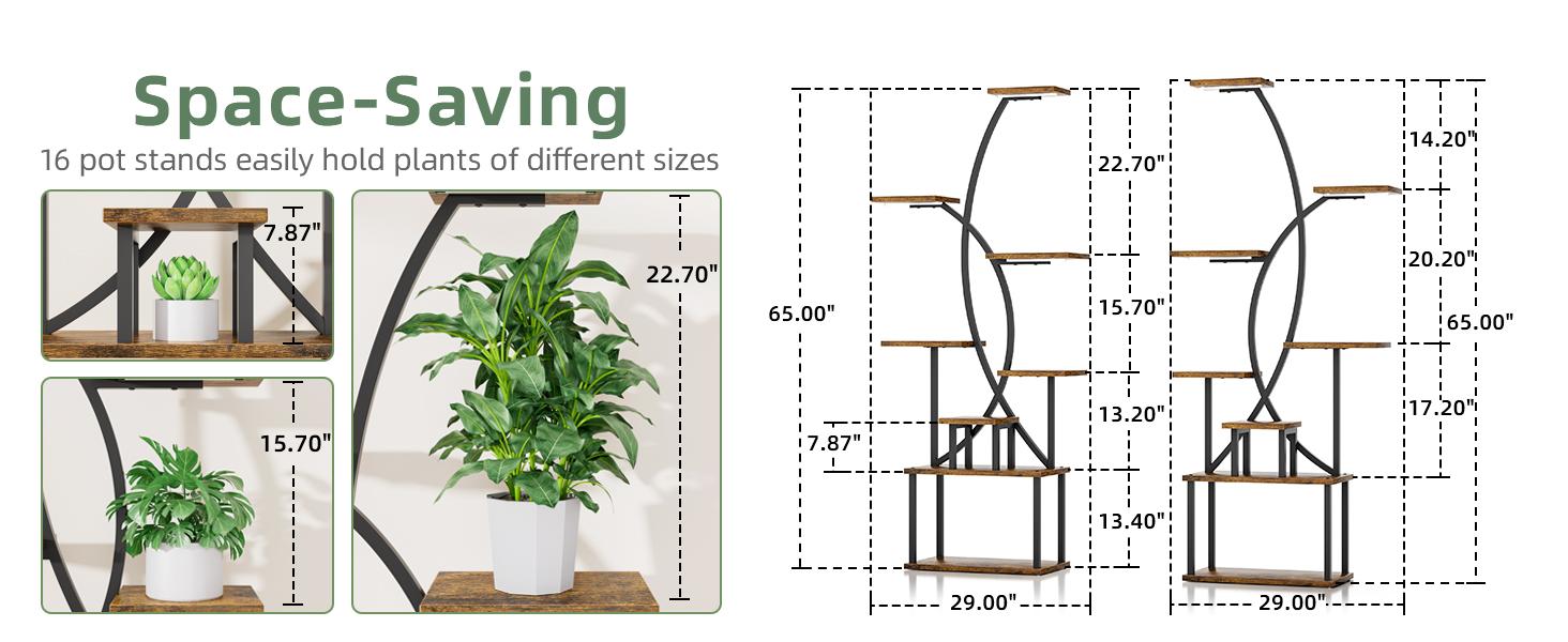 2 Pcs Plant Stand Indoor with Grow Lights - 8 Tiered Tall Plant Shelf, 65" Metal Shelves for Plants Multiple, Large Curved Half-Moon Flower Holder Stand Display Rack