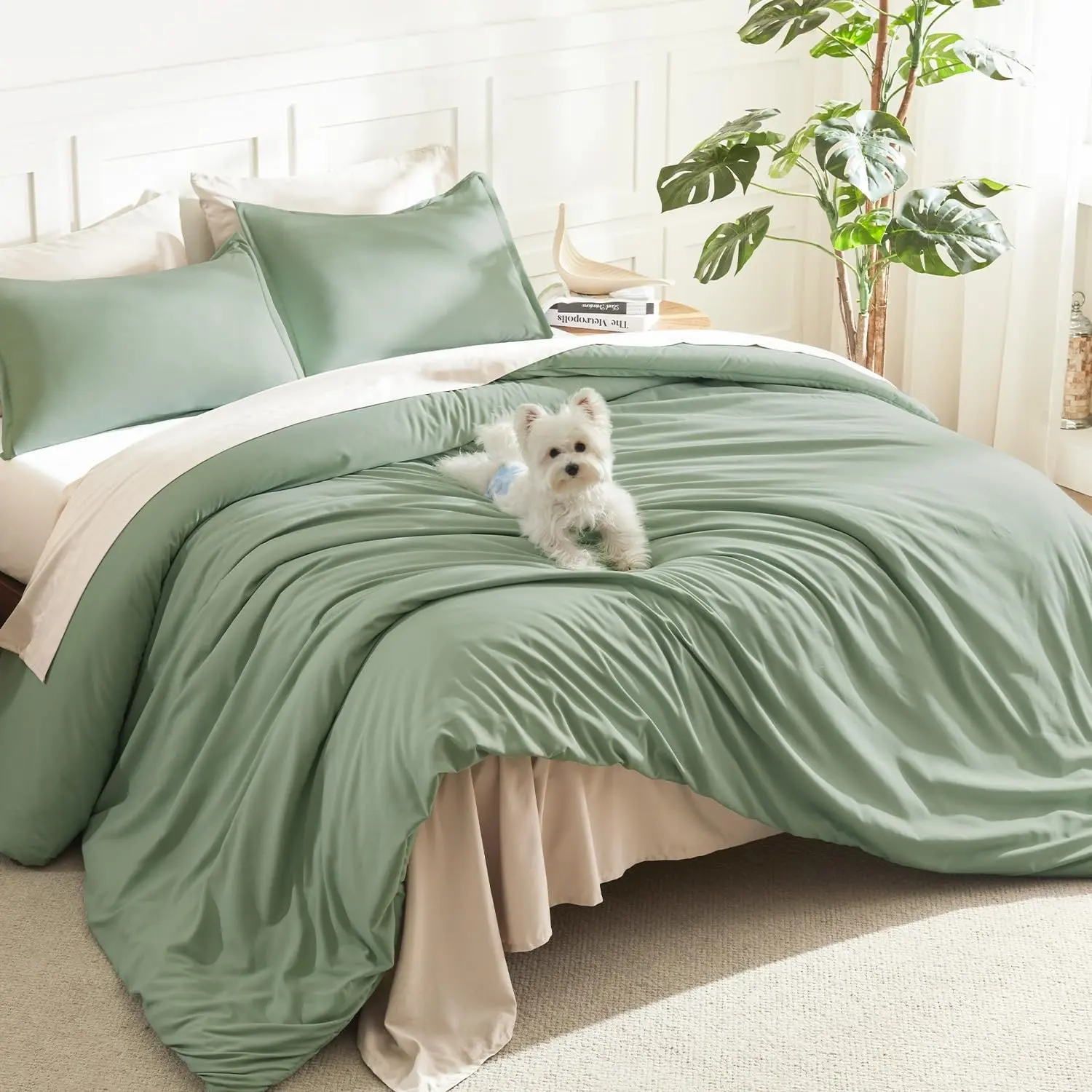 California King Comforter Set Sage Green - 3 Pieces Cal King Lightweight Solid Bed Comforter, Oversized Fluffy Down Alternative Comforter Quilt Blanket Bedding Set