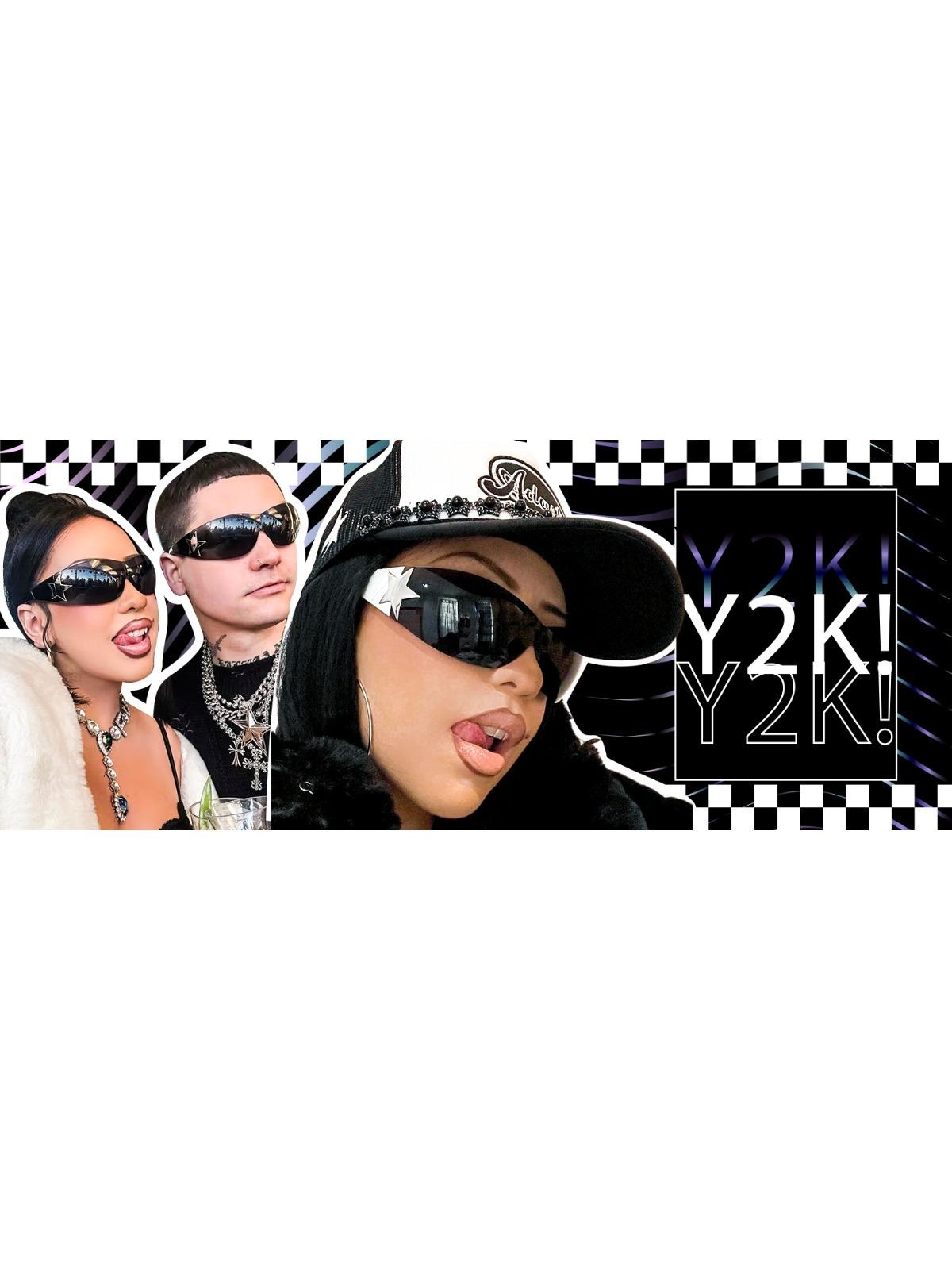 FEISEDY Y2K Sunglasses for Women Men 2000s Fashion Rimless Wrap Around Frameless Star Sun Glasses B9090