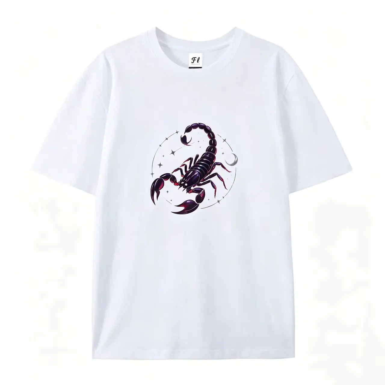 Women's Oversized Short-Sleeve Cotton T-Shirt - Dark Purple Scorpio Constellation, Crescent Moon, Star Galaxy Graphic, Breathable Casual Classic Distressed Zodiac Streetwear Tee, Cool Birthday Gift For Scorpio Adults