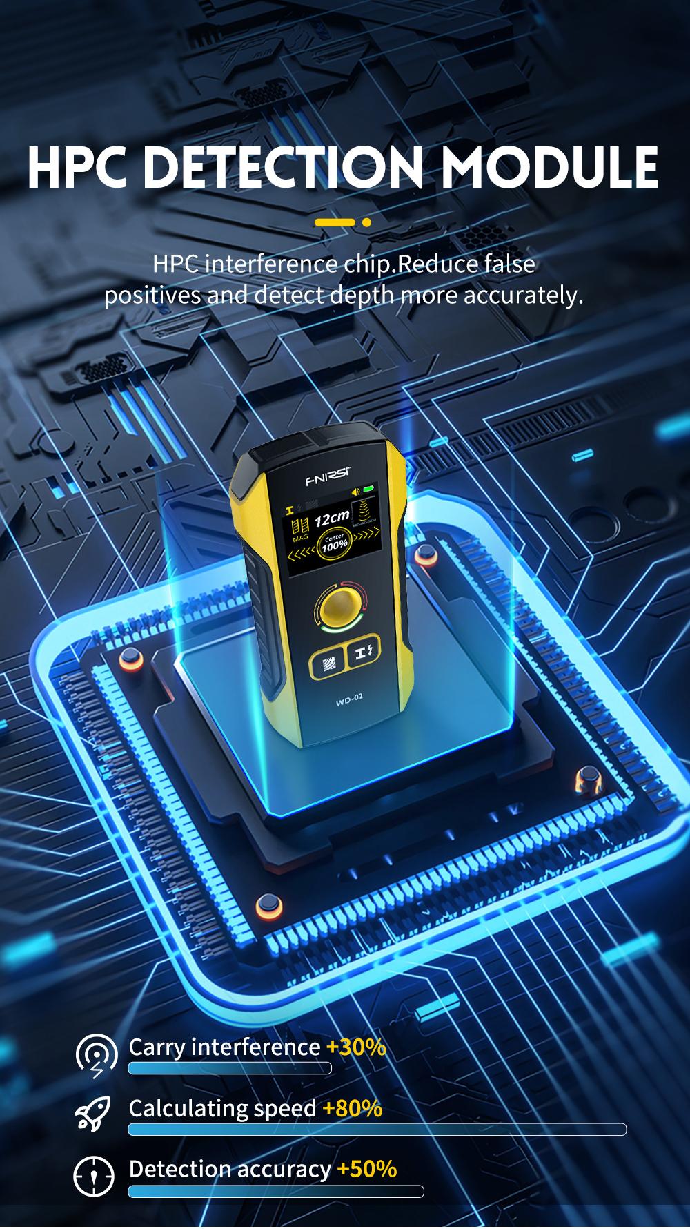 WD-02 Wall Detector Stud Finder Portable Precise Positioning TFT Display AC Live Cable Wires Metal Wood Stud Wall Scanner Tool Hardware with Clear Depth Gauge and Audible Alerts