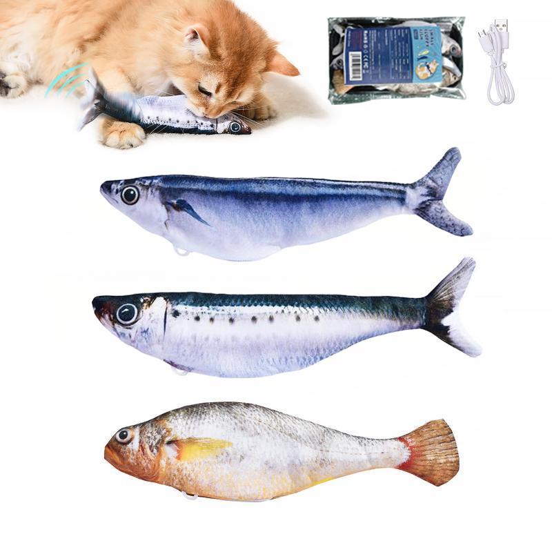 3-Pieces Cute Universal Sardine Flopping Fish Interactive Cat Toys, Rechargeable 7.1-Inches Catnip Toys with 3 Flapping Modes for All Breeds Cats, Interactive Toy