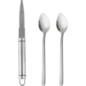 Grapefruit knife & Grapefruit Spoons, Grapefruit Utensil 3 Pieces Set, Stainless Steel Serrated Edges Grapefruit Knife and Spoon, Dishwasher Safe & Kitchen Utensils (Silver)