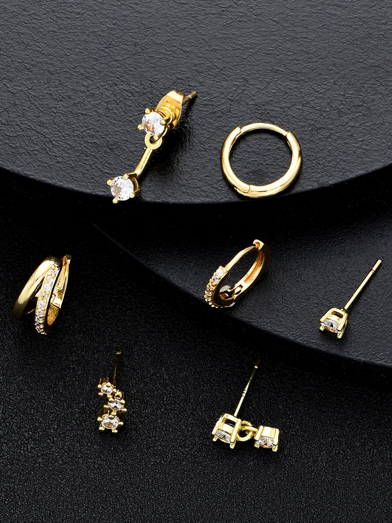 7 Pieces - 18K Real Gold Plated Brass, Stylish and Elegant Earrings, Premium Versatile Jewelry Set for Women #Jewelry & Accessories/Brass/Fade-Resistant/Hypoallergenic/Couples/Festivals/Parties/Ideal Gift