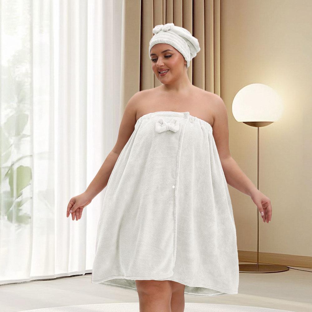Solid Color Bathrobe & Bath Towel Set, Adjustable Shower Cap Included Bathrobe & Bath Towel, Soft Comfortable Bathrobe & Towel for Home Travel Sauna, Bathroom Towel