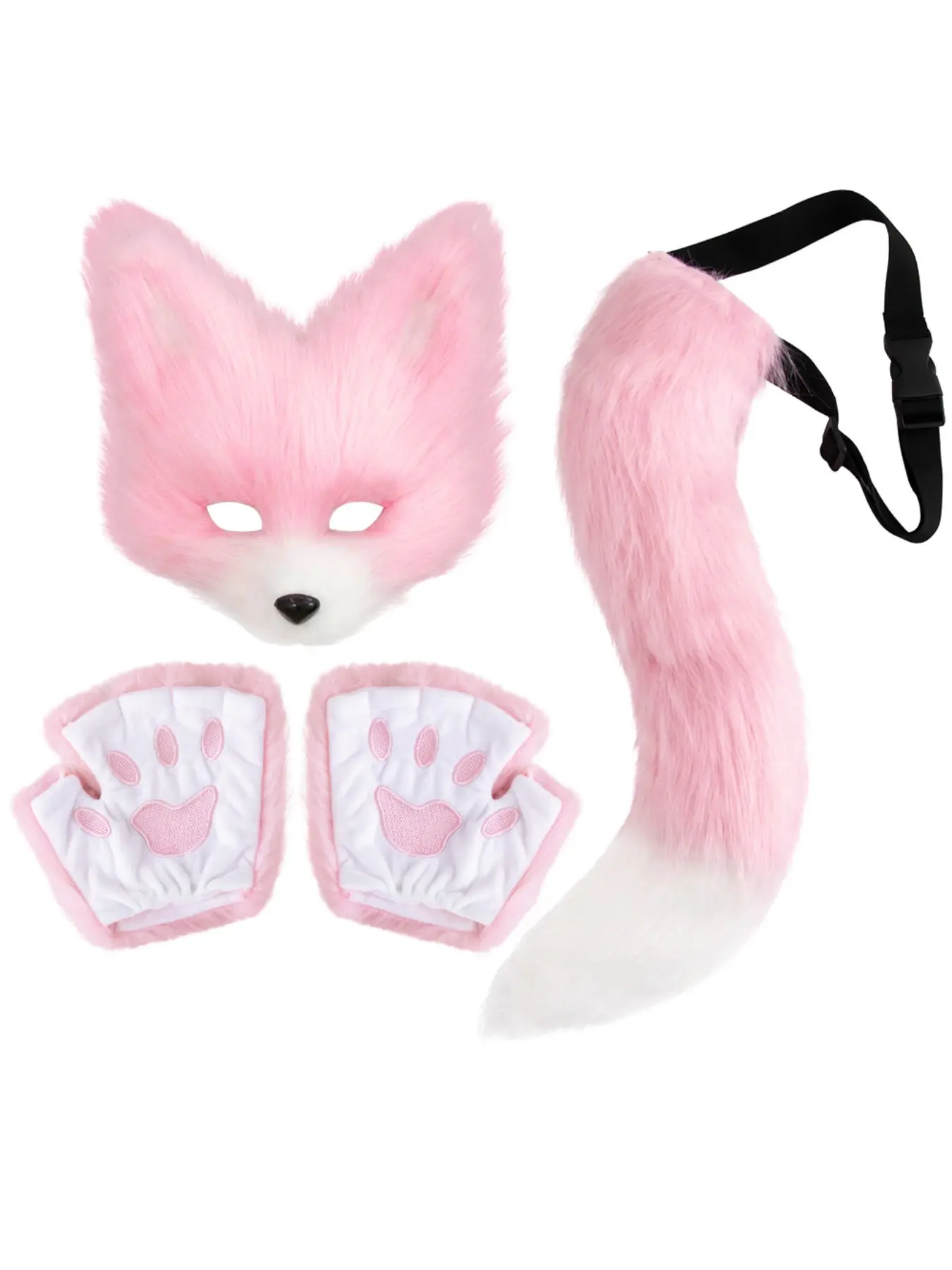 Plush Cat Mask Paw Tail Full Set Halloween Cosplay Party Stage Performance Dress Up Props