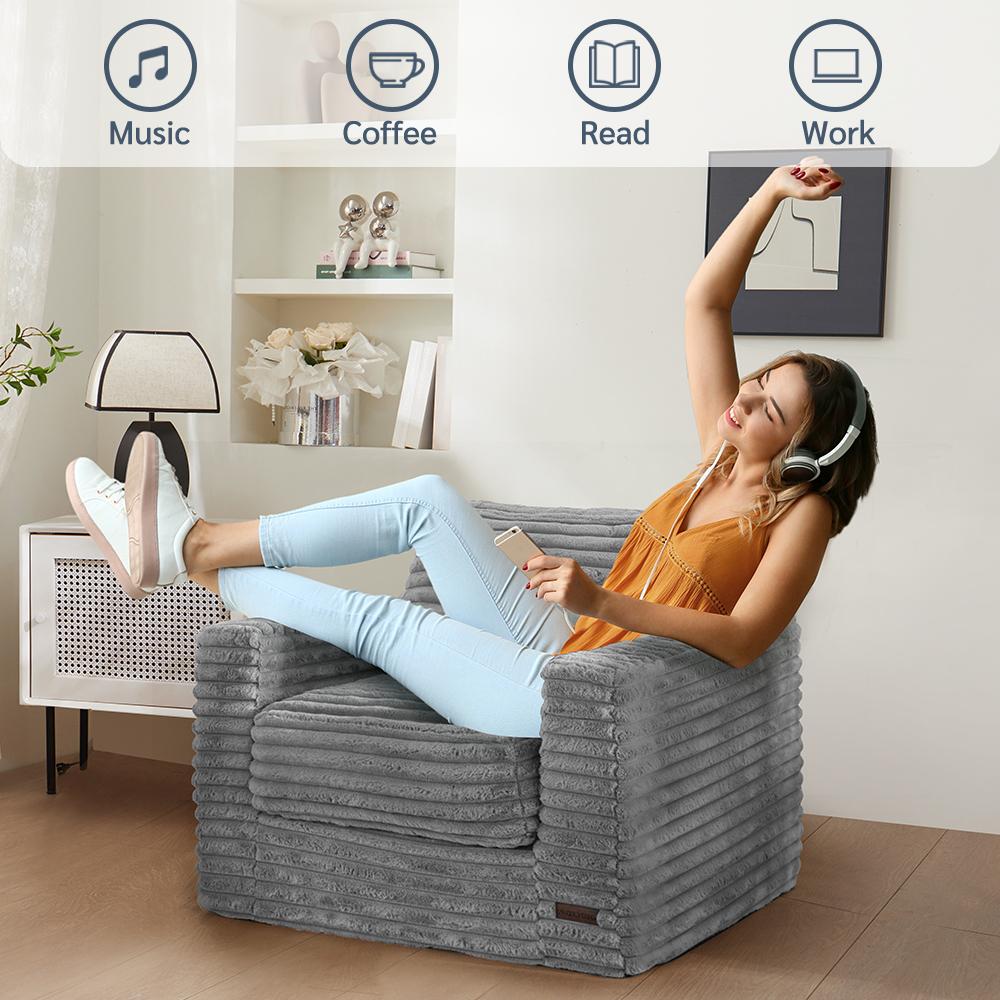 MAXYOYO Ergonomic Grey Bean Bag Chair, Boneless Couch & Modular Floor Lounger with Pillows, Plush Faux Fur Lazy Sofa for Living Room & Bedroom MAXYOYO Ergonomic Grey Bean Bag Chair, Boneless Couch & Modular Floor Lounger with Pillows, Plush Faux Fur Lazy Sofa for Living Room & Bedroom
