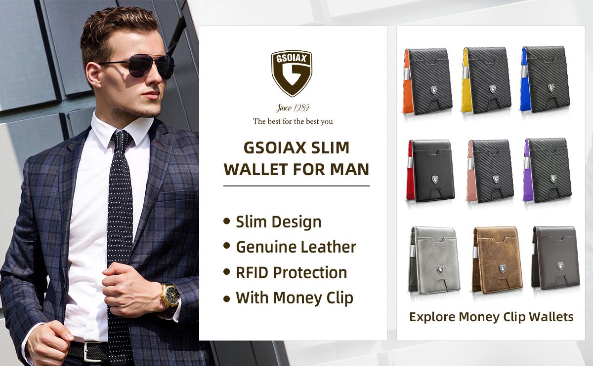 GSOIAX Mens Slim Wallet with Money Clip,RFID Blocking Minimalist Genuine Leather Carbon Fiber Wallet, 11 Card Slots Bifold Credit Card Holder With Gift Box GSOIAX Mens Slim Wallet with Money Clip,RFID Blocking Minimalist Genuine Leather Carbon Fiber Wallet, 11 Card Slots Bifold Credit Card Holder With Gift Box