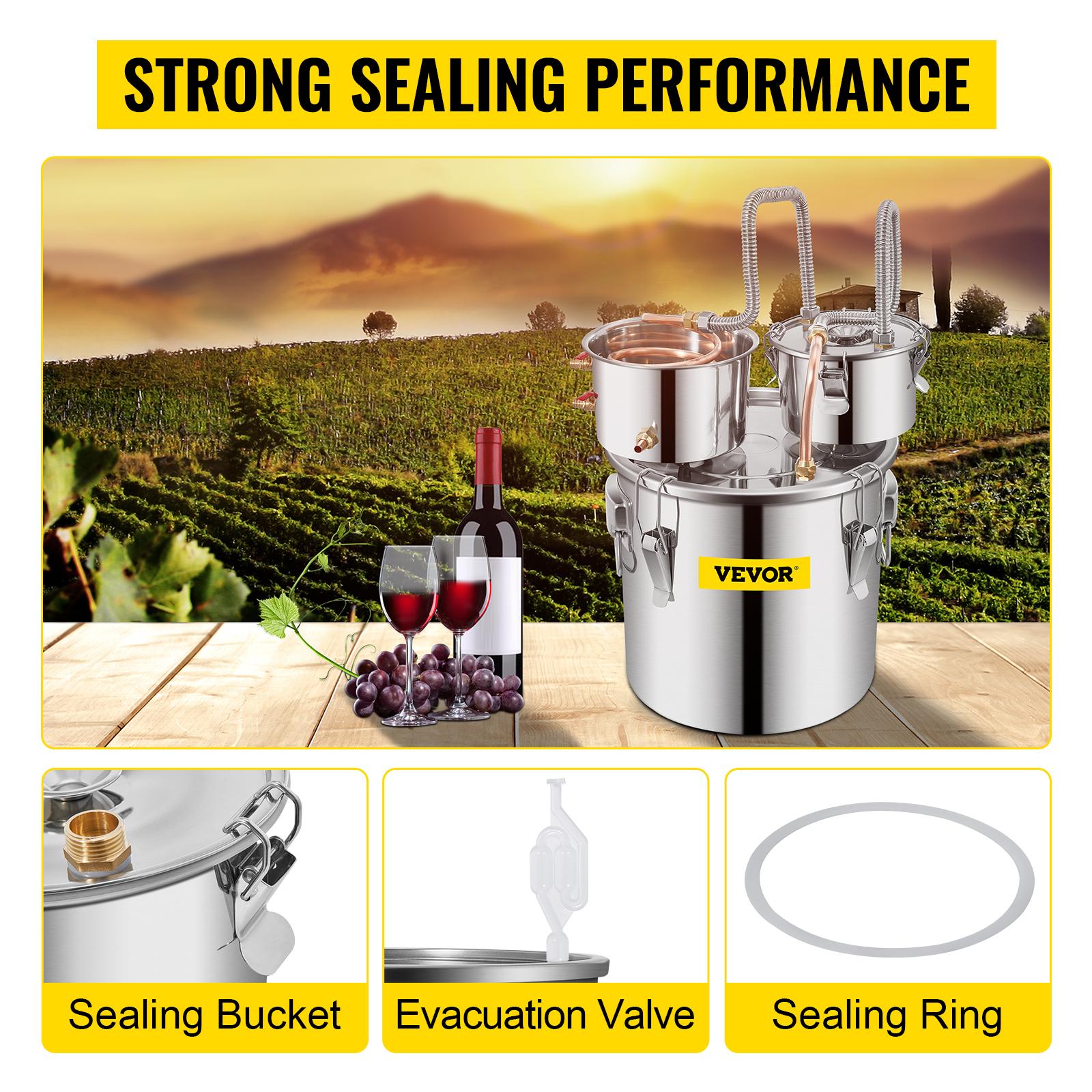 VEVOR Moonshine Still Stainless Steel Water Alcohol Distiller Copper Tube With Circulating Pump Home Brewing Kit Build-in Thermometer for DIY Whisky Wine Brandy Spirits