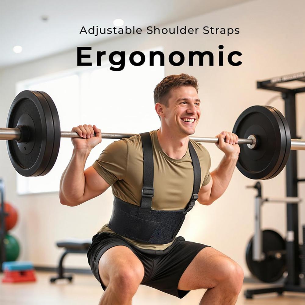 Work Back Brace with Adjustable Shoulder Straps [Stronger Support & Breathable Mesh] Breathable Lumbar Brace Lower Back Support Belt for Men Women - for Lifting, Warehouse, Construction & Moving