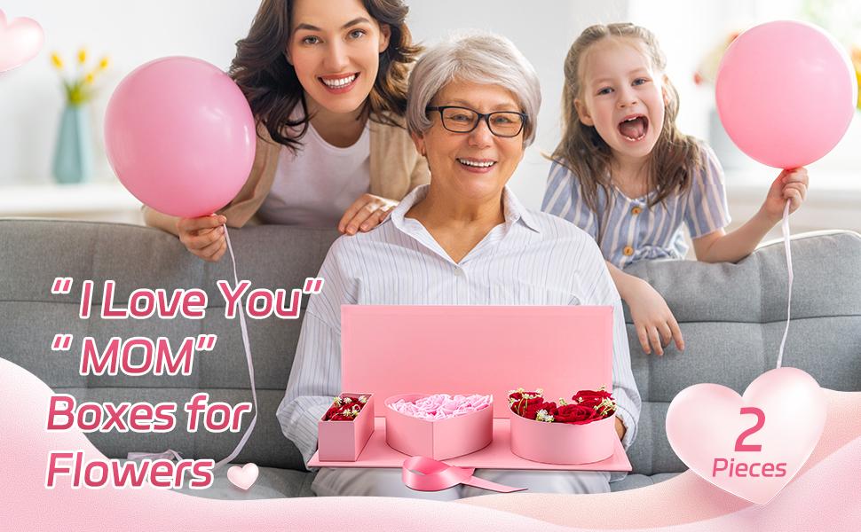 2 Pack ''MOM'' ''I Love You'' Flower Gift Letter Box Empty Cardboard Fillable Paper Gift Box Flower Chocolate Packaging Fillable Box for DIY Mother's Day Gifts Grandma Stepmother Birthday(Flowers not included) 2 Pack ''MOM'' ''I Love You'' Flower Gift Letter Box Empty Cardboard Fillable Paper Gift Box Flower Chocolate Packaging Fillable Box for DIY Mother's Day Gifts Grandma Stepmother Birthday(Flowers not included)