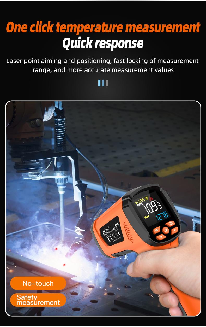 Mestek Infrared Thermometer -40°F ~2912°F,-40~1600℃ High Temperature Meter 50:1 Industrial Dual Laser Digital Thermometer with Temperature Probe