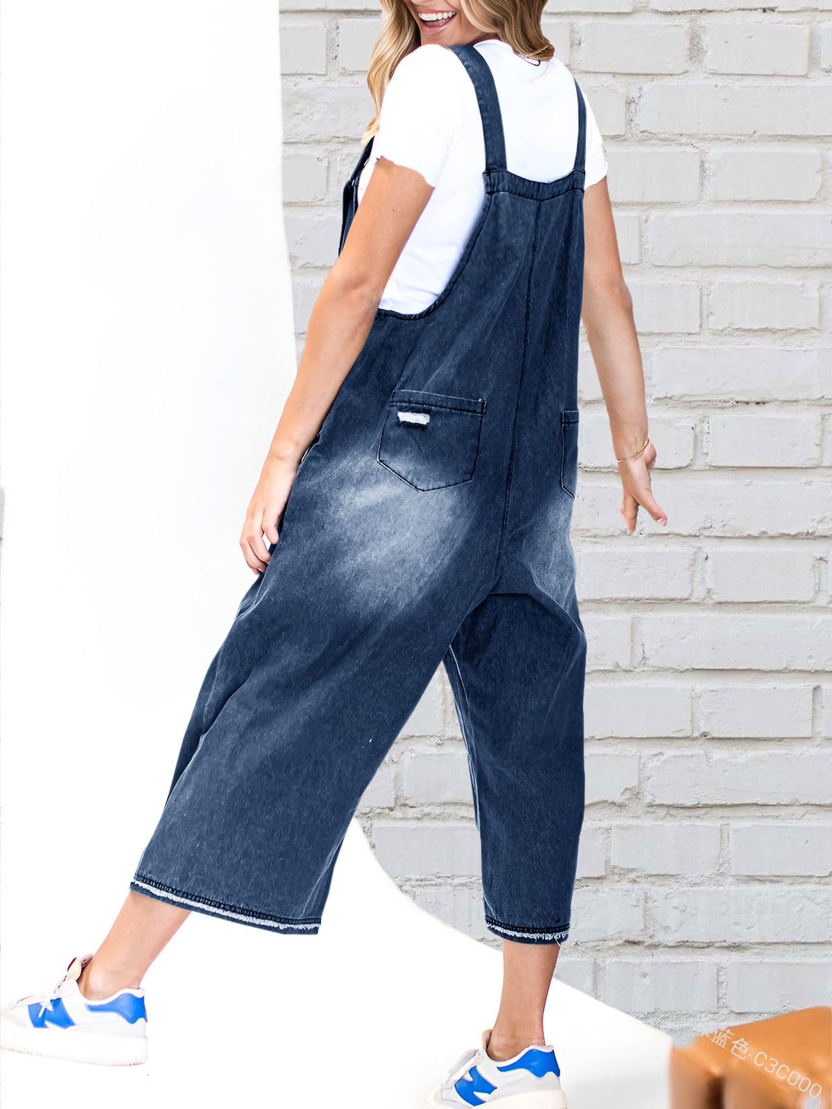 Chouyatou Women Loose Adjustable Strap Denim Bib Overall Jeans Distressed Wide Leg Baggy Overalls Jumpsuit SpringStatements Chouyatou Women Loose Adjustable Strap Denim Bib Overall Jeans Distressed Wide Leg Baggy Overalls Jumpsuit SpringStatements