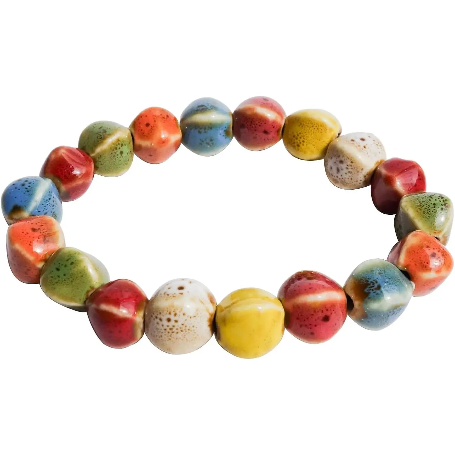 Multi-Color Faceted Ceramic Beads Bracelet for Women, Boho Stretch Bracelet with Oval Colorful Glazed Beads, Adjustable Bohemian   for Mom Wife​