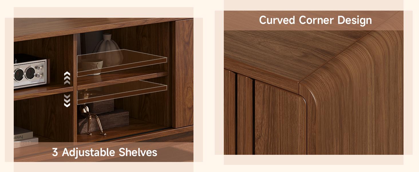 ONBRILL 60/70-Inch TV Stand for TVs up to 80 Inch, Television Stand with Power Outlet, Entertainment Center with Sliding Grille Door Cabinets and Open Shelves for Living Room【BlackFridayDeal】