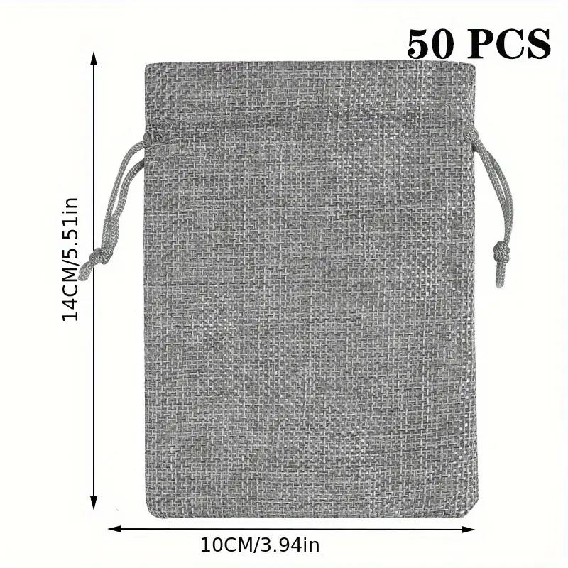 Stylish Burlap Jewelry Bags with Drawstring, 50pcs Set for Gift Wrapping & DIY Crafts, Perfect for Christmas Parties & Holiday Gifts