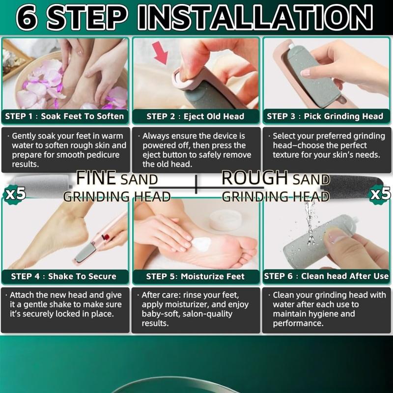 3/6pcs Foot File Replacement Heads set, Different Grit Roller Heads for Foot Care Tools, Foot Care Sanding Heads for Foot Exfoliation and Exfoliating Massage Tool, Compatible Replacement Kit
