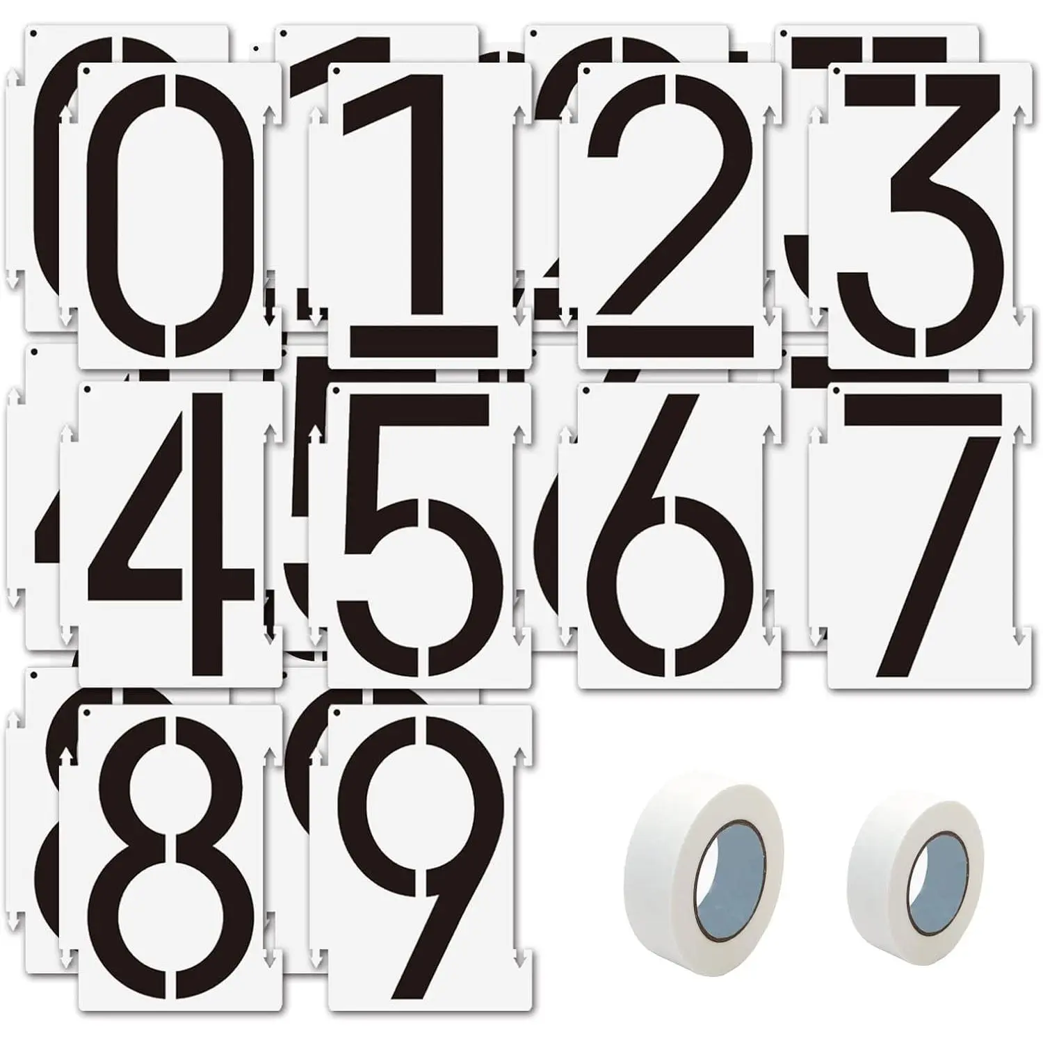 3 inch 20PCS 0-9 Number Stencils Reusable Address Curb Stencil Kit Plastic Interlocking Stencils with 2 Rolls Masking Tape for Painting on Wall Wood Road Mailbox