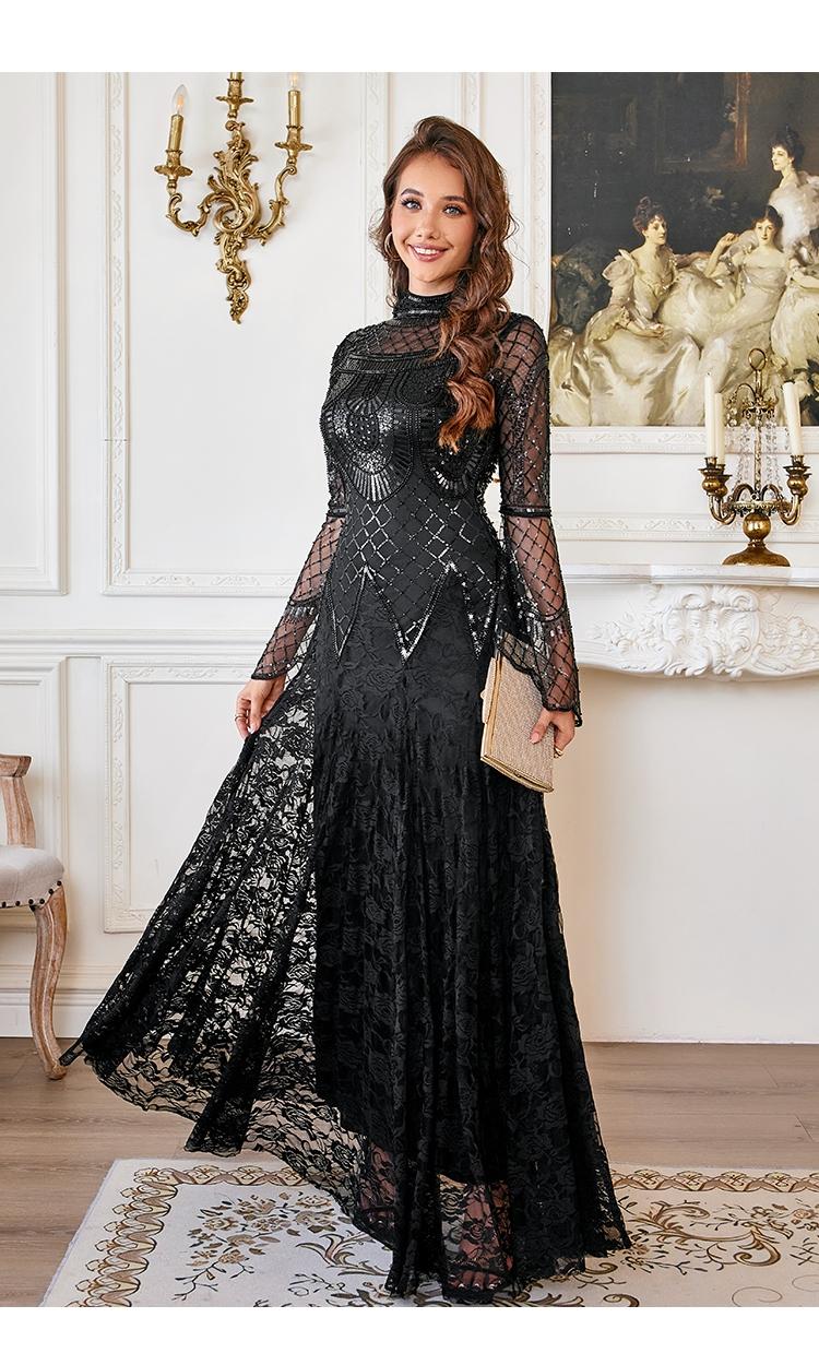 Celesmeety Spring 2026 Women's Floral Slim Fit Long Dress, Elegant Mesh Long Sleeve Formal Wear Wedding Guest Evening Gown, Fashionable and Comfortable