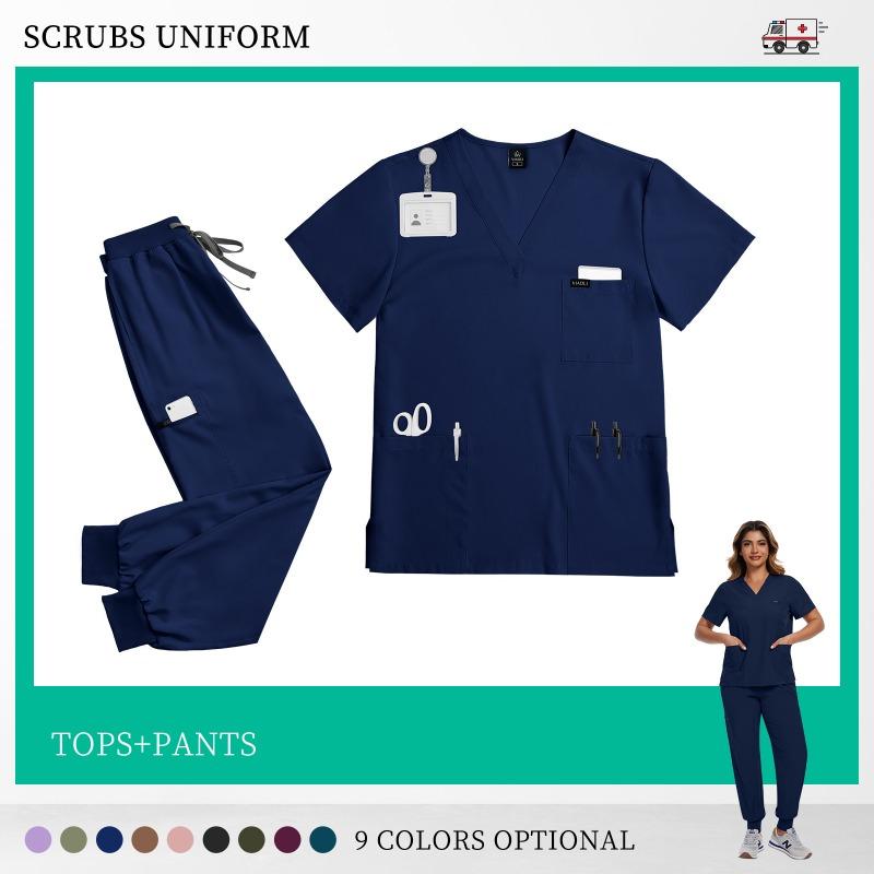 Comfortable Leisure Care Center Work Clothes Wholesale Price Clinical Uniform Woman Hospital Doctor Work Wear Nurse Clothing Short Sleeved Top Jogging Pants Set