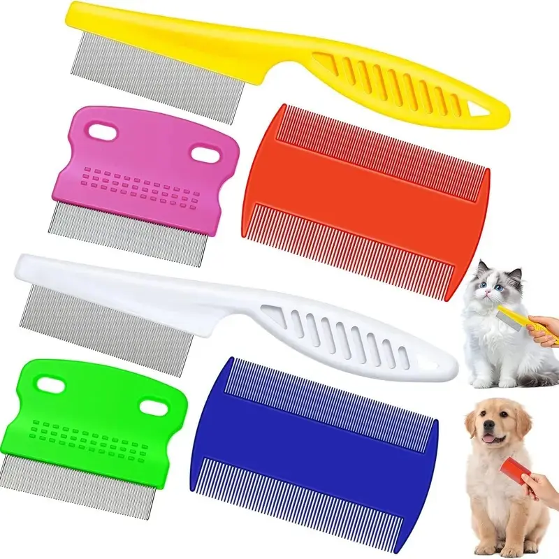 6-Pack Stainless Steel Double-Sided Flea & Lice Grooming Tools for Dogs/Cats - Rounded Tips, Lightweight Steel, Rust-Resistant Teeth, Gentle on Skin, Closely Spaced Teeth Lift Debris Fast, Face & Ear Precision (White,Yellow,Green,Purple,Orange,Dark Blue)