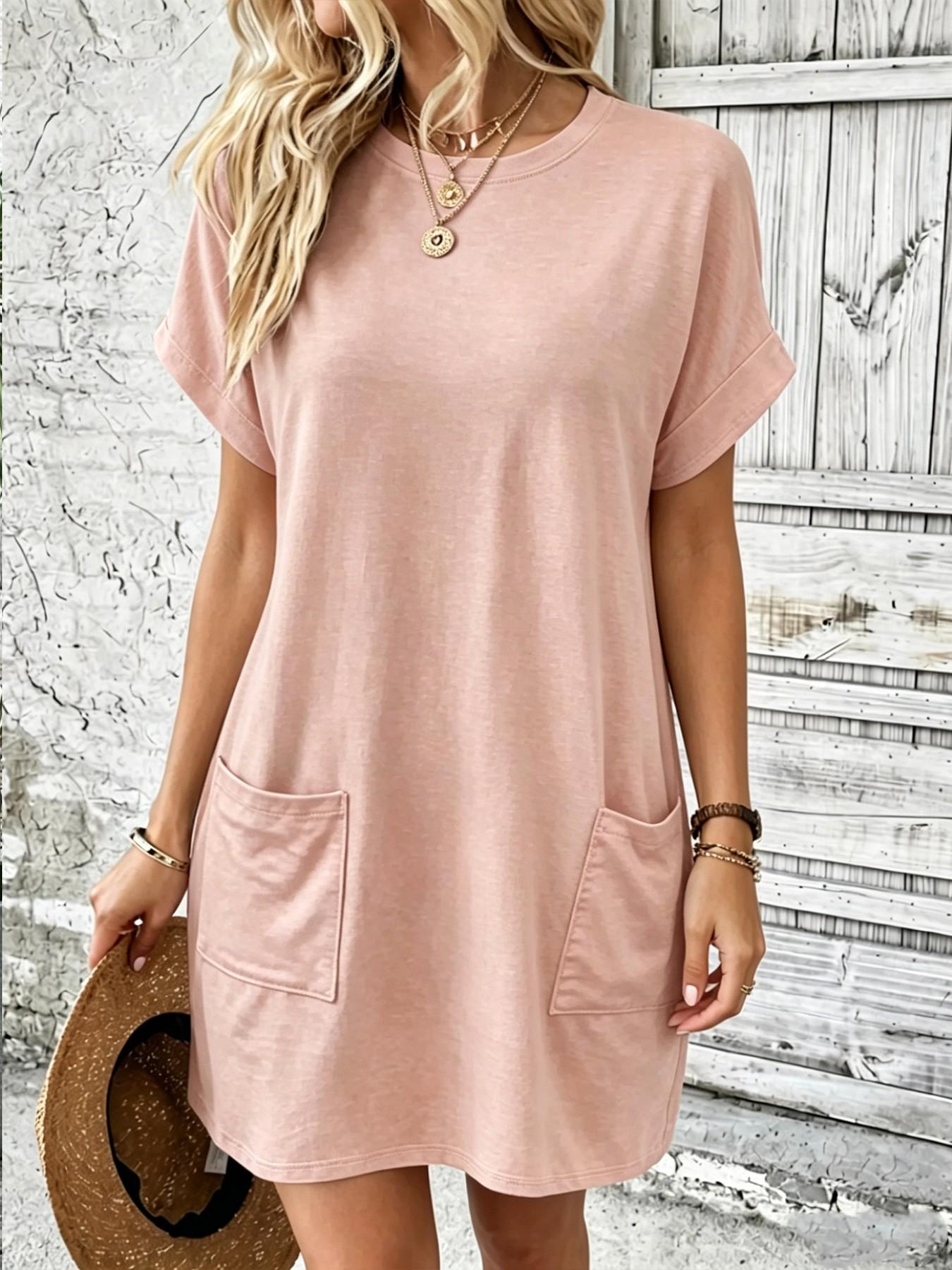 Effortless Loose Minimalist Round Neck T-Shirt Dress, Ultimate Comfort Fabric, Perfect for Daily Wear, Casual Wear, Easy to Style
