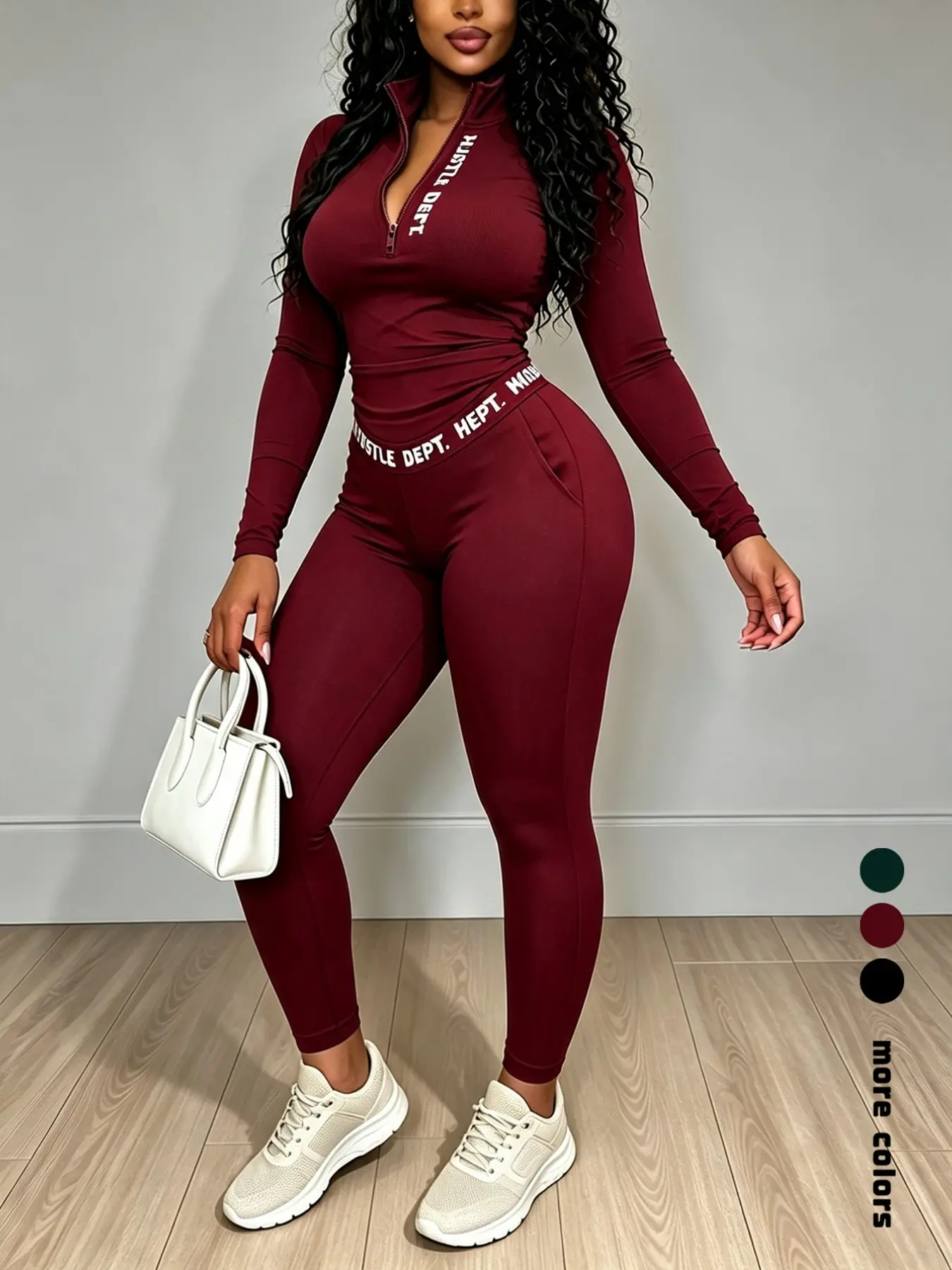 Women's Letter Print Zipper Sport Set Two-Piece, Long Sleeve Top High Waist Tight Pants, Casual Sports Home Wear Set