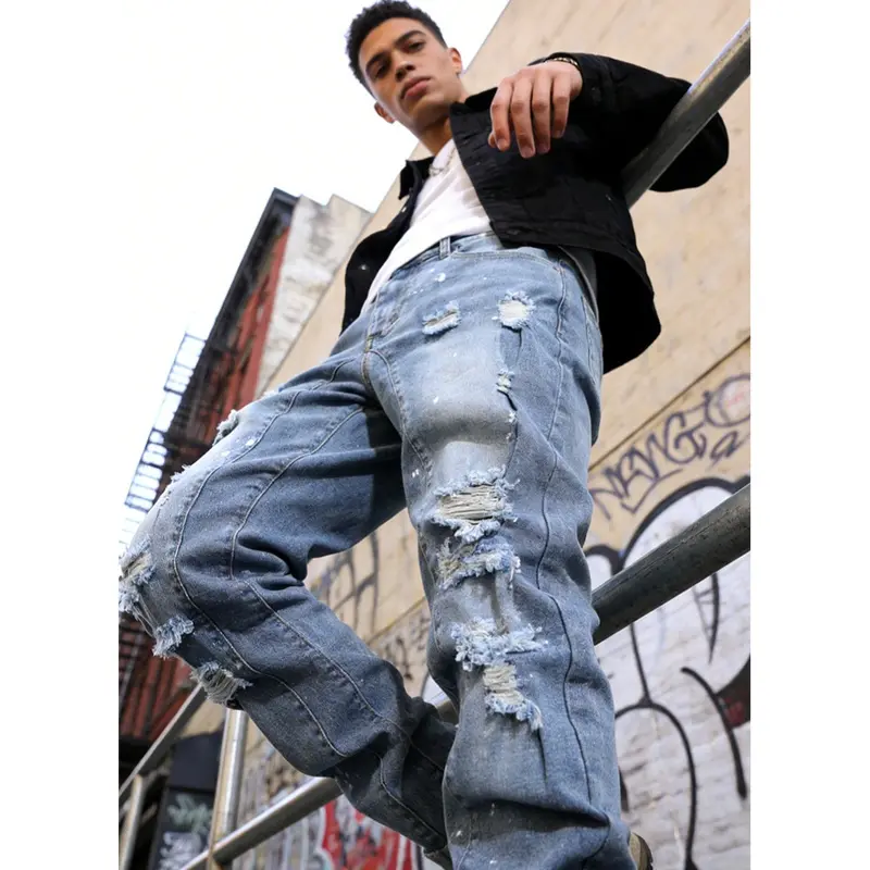 S309 Plus-Size Men's Ripped Long Pants - High Street Fashion Brand, Extra Stretch, Casual Wear (Sports & Outdoor Joggers)